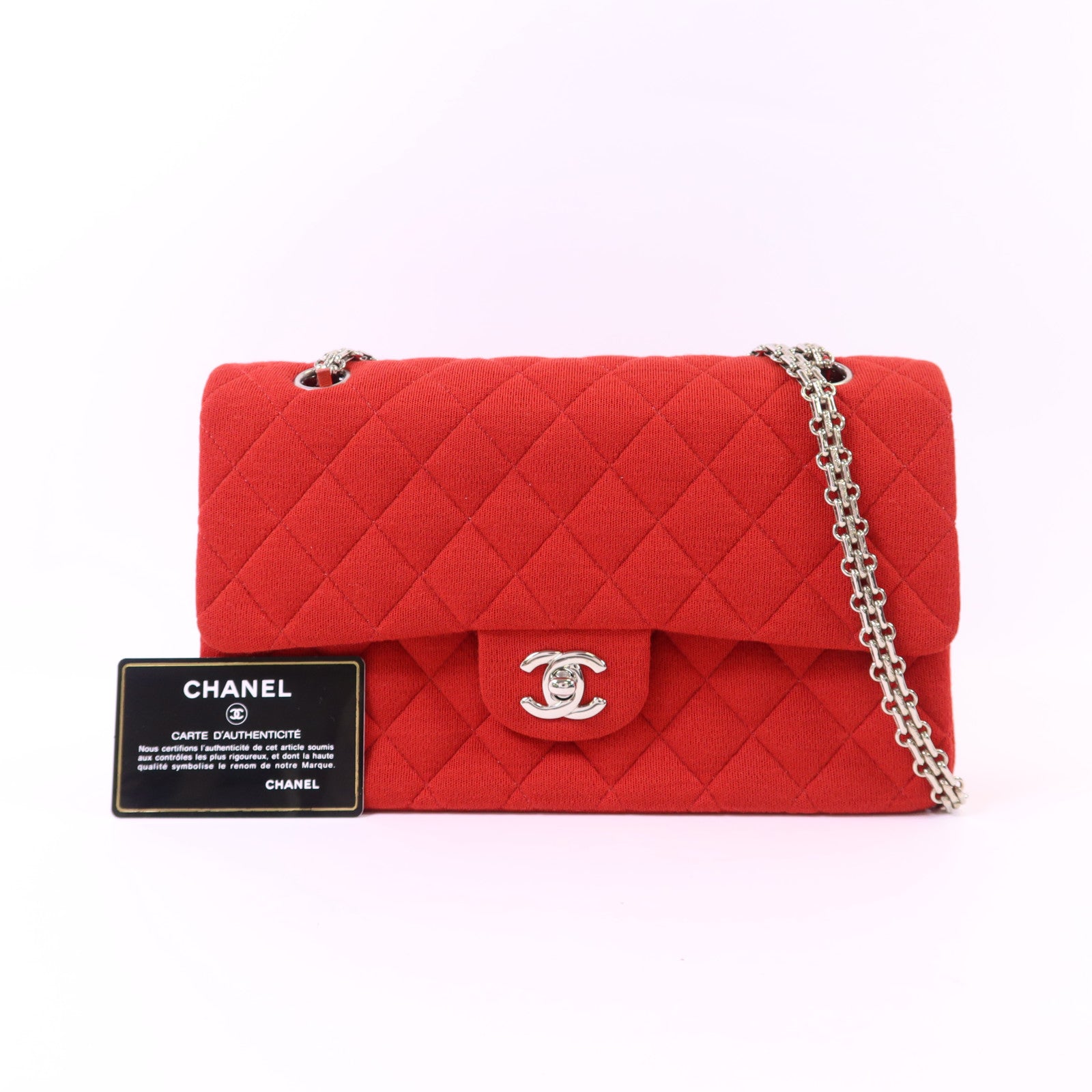 CHANEL 布料Chain Shoulder Bag銀扣鏈帶肩背袋