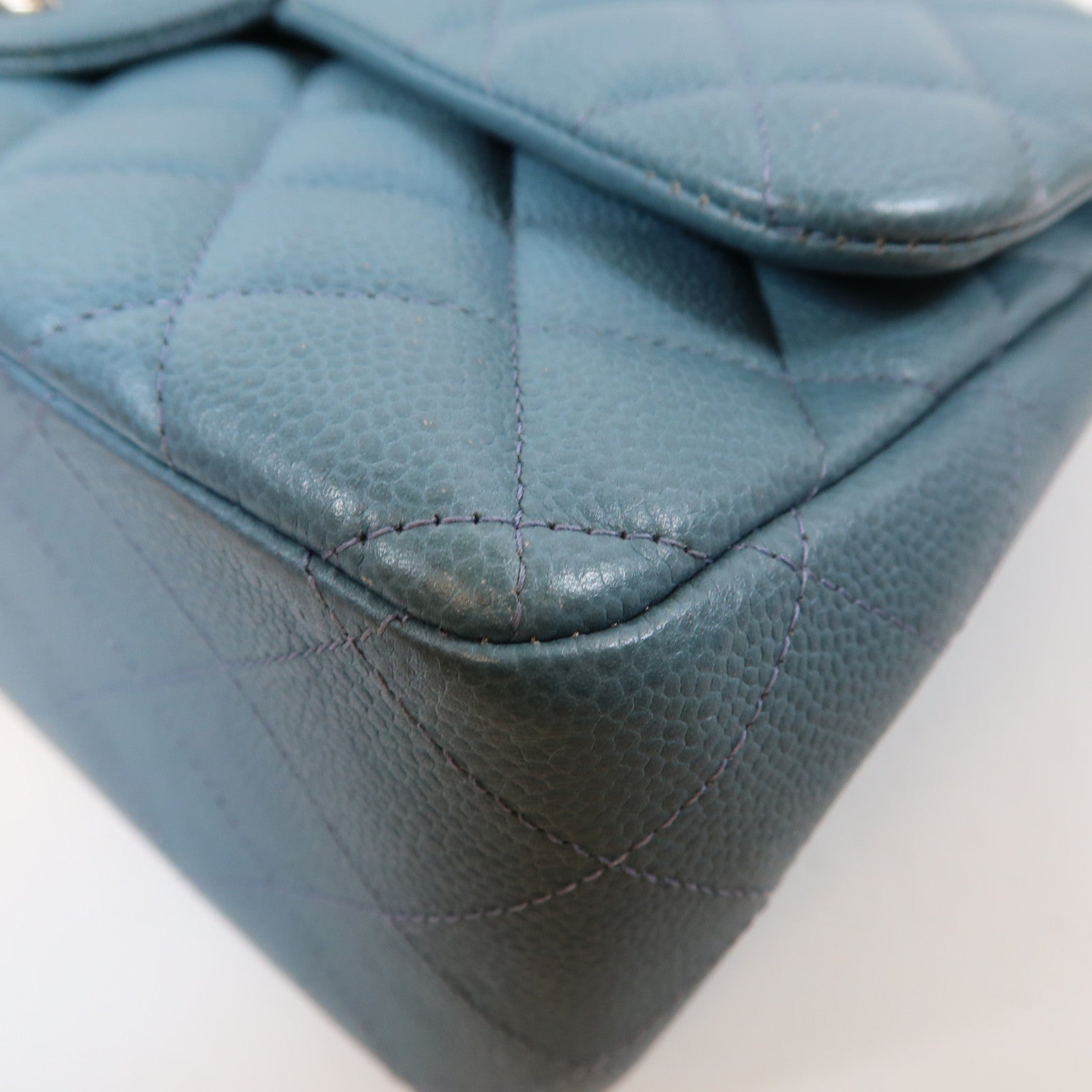 CHANEL 【激減優惠】菱格牛皮皮革Chain Shoulder Bag銀扣鏈帶肩背袋藍色