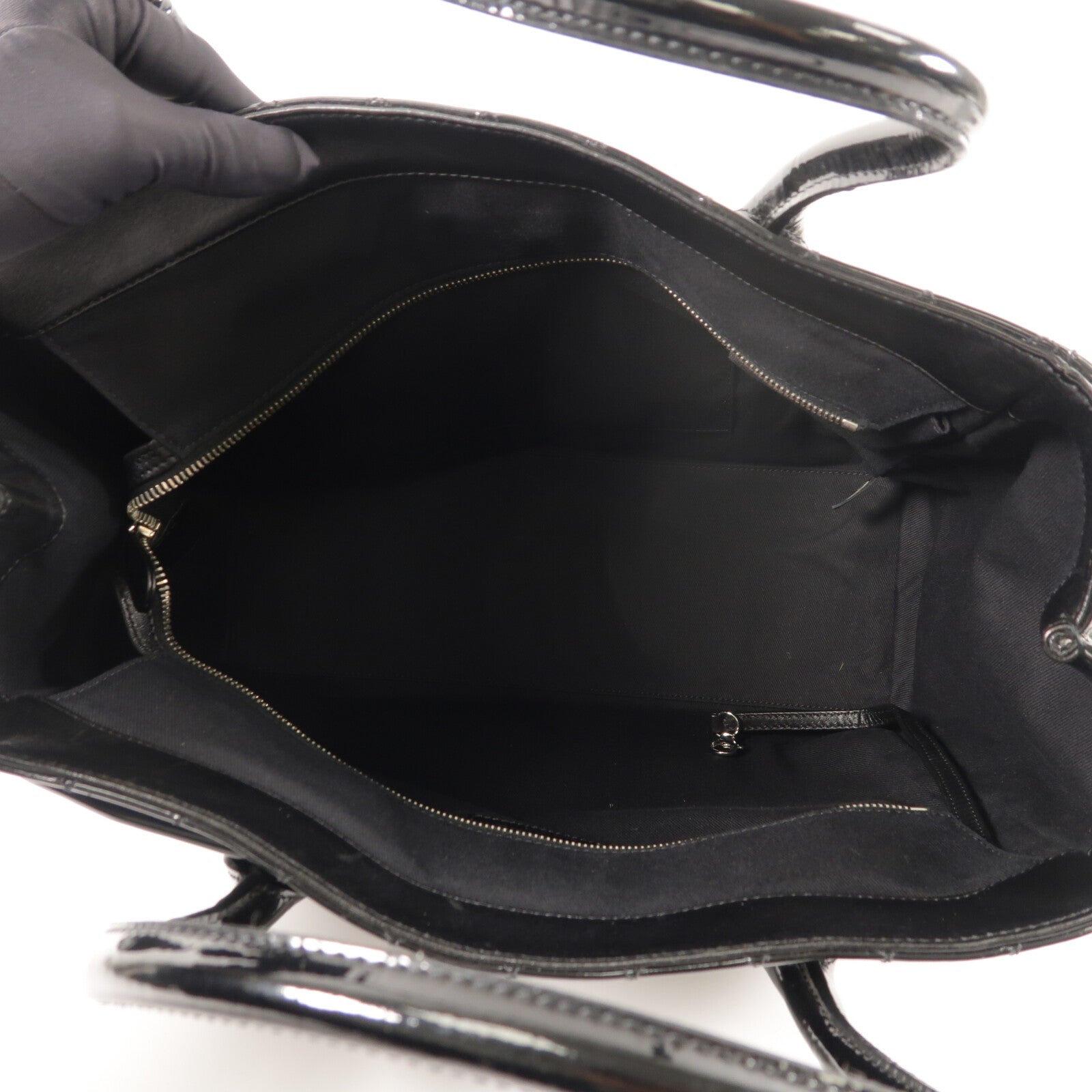 CHANEL 漆皮/牛皮皮革/Totebag銀扣肩背袋