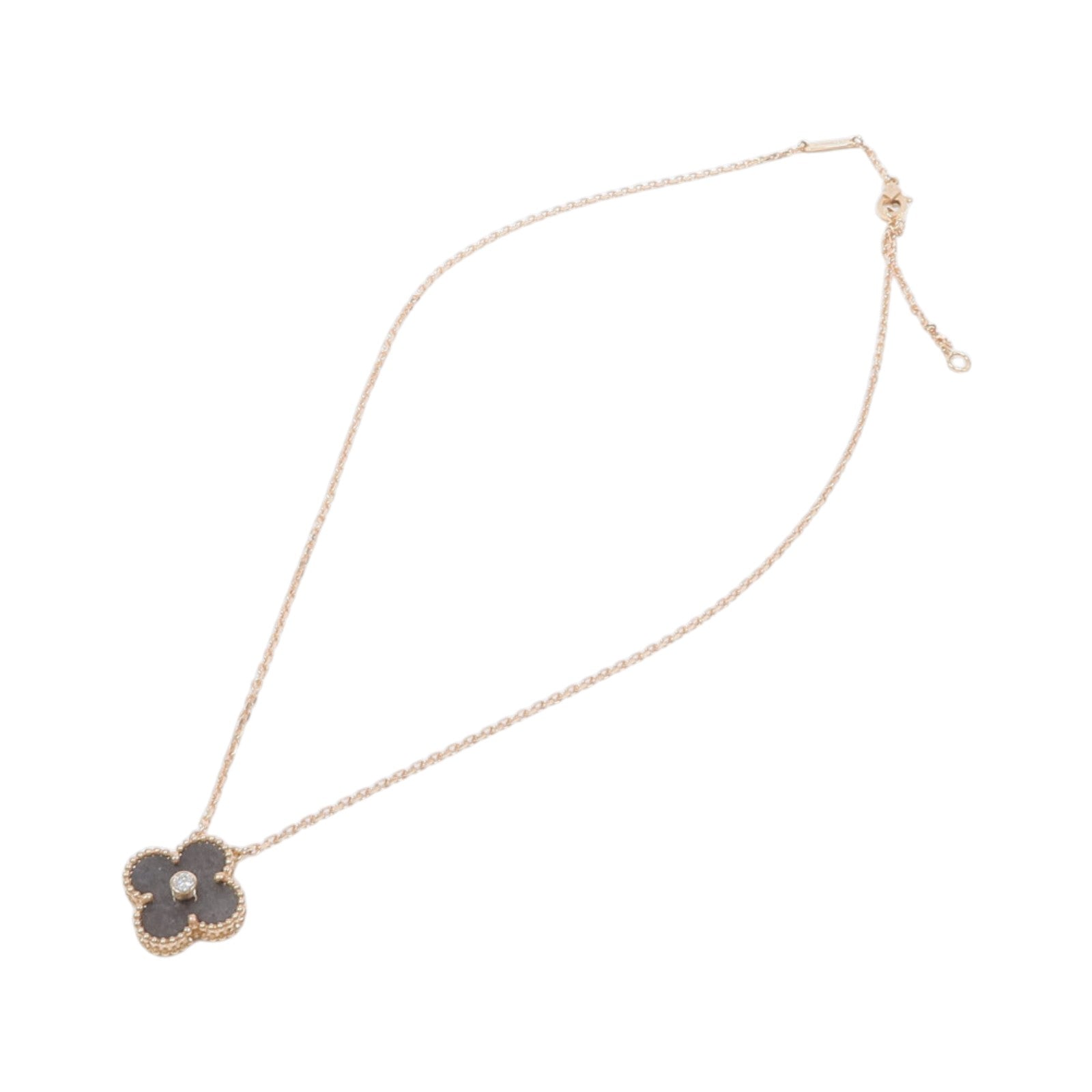 Van Cleef & Arpels 18K玫瑰金Vintage Alhambra Holiday Obsidian Pendant黑曜石/鑽石項鍊