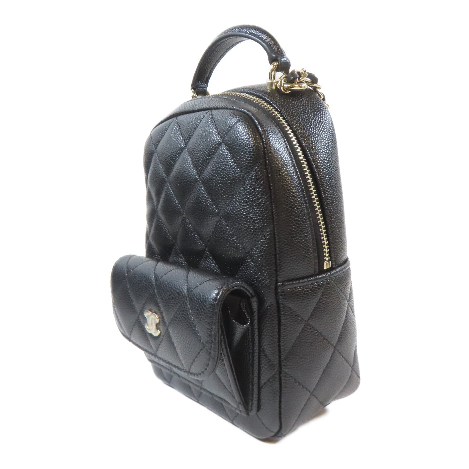 CHANEL 菱格Caviar皮革24C金扣手挽肩背兩用袋黑色
