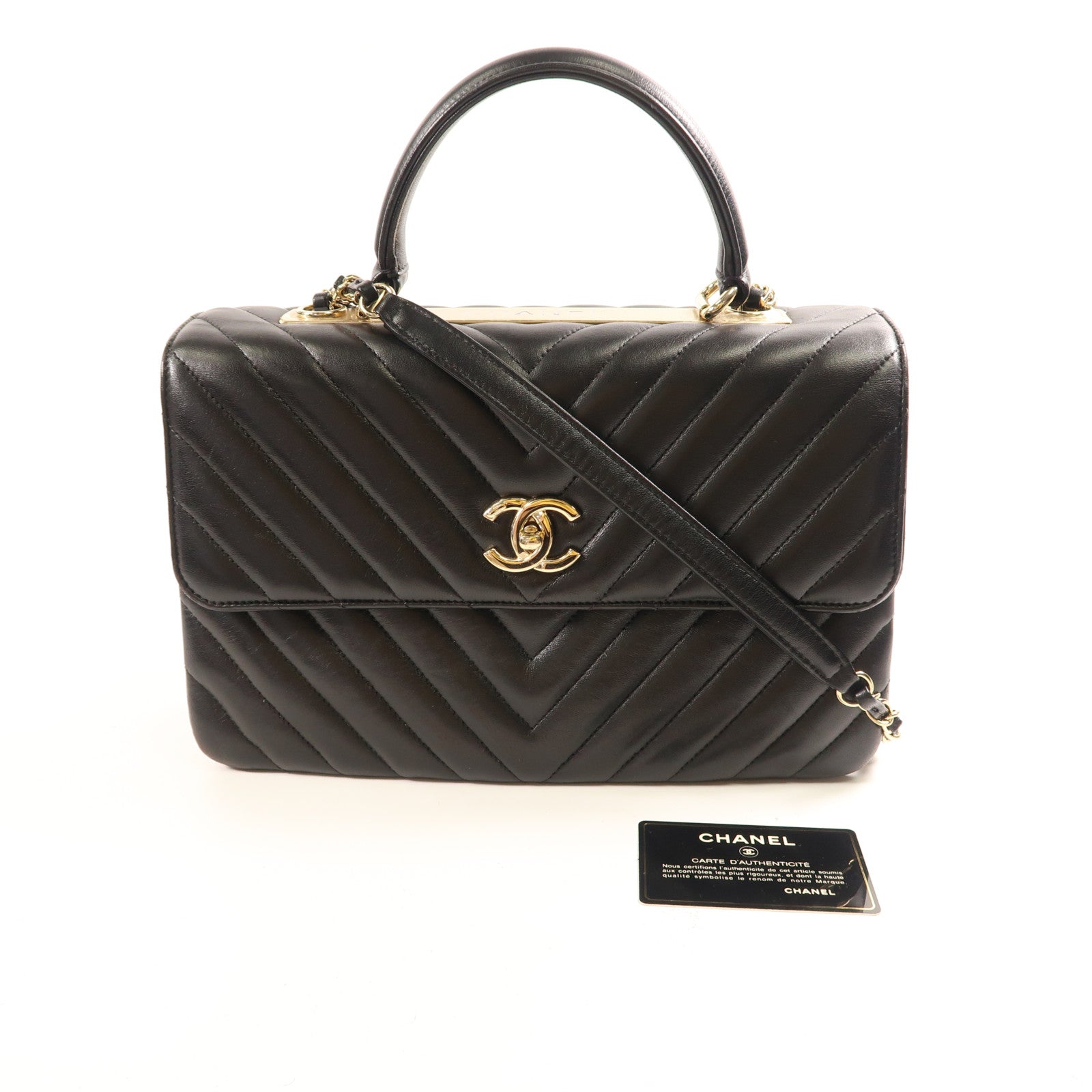 CHANEL 羊皮皮革Shoulder Bag金扣鏈帶手挽肩背兩用袋