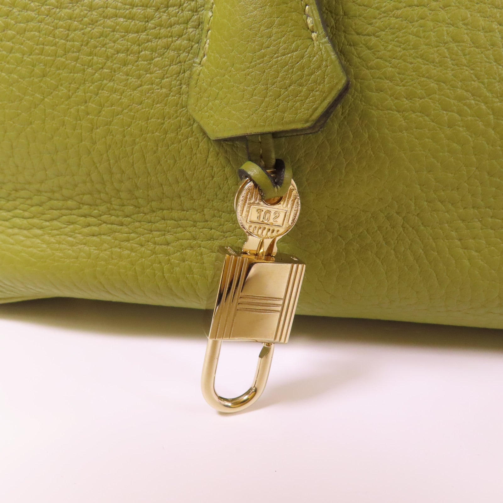 HERMES Clemence皮革Birkin 35金扣手挽袋Vert Anis