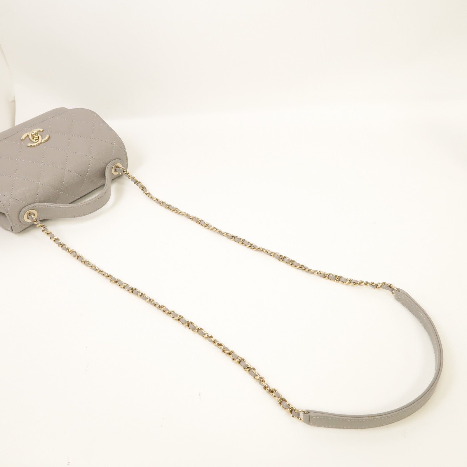 CHANEL 菱格Caviar皮革Chain Shoulder Bag金扣手挽肩背兩用袋灰色