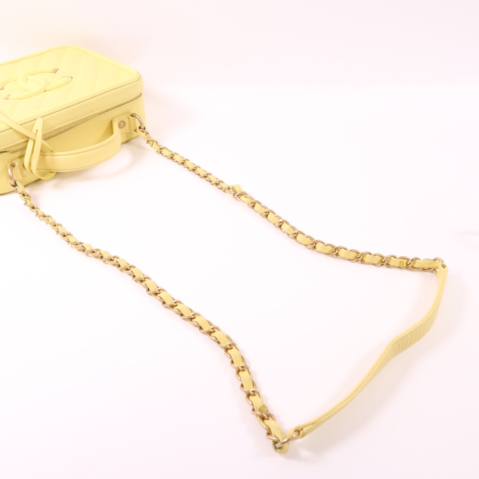 CHANEL 牛皮皮革Vanity Case金扣鏈帶手挽肩背兩用袋