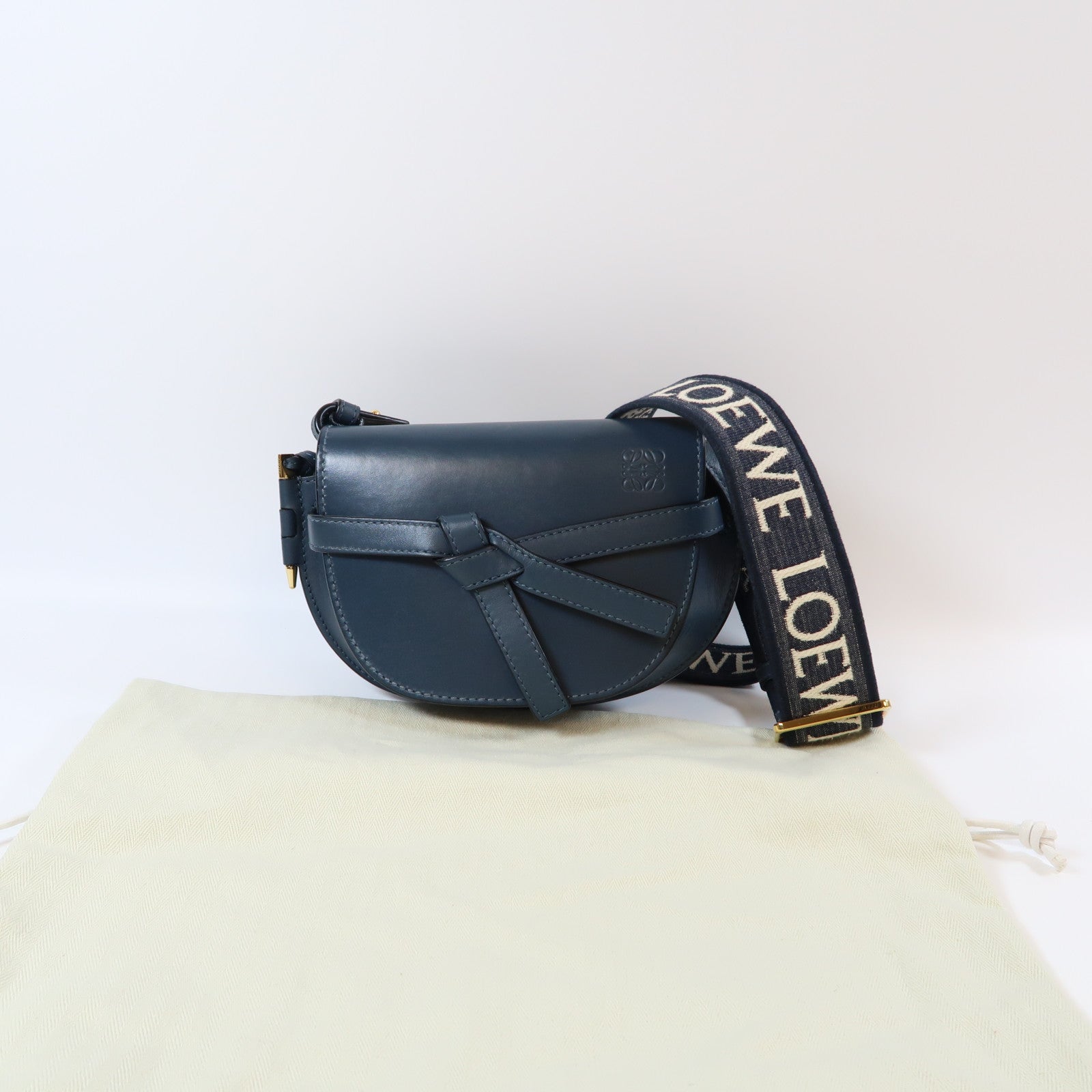 LOEWE 牛皮皮革Mini Gate金扣肩背袋深藍色