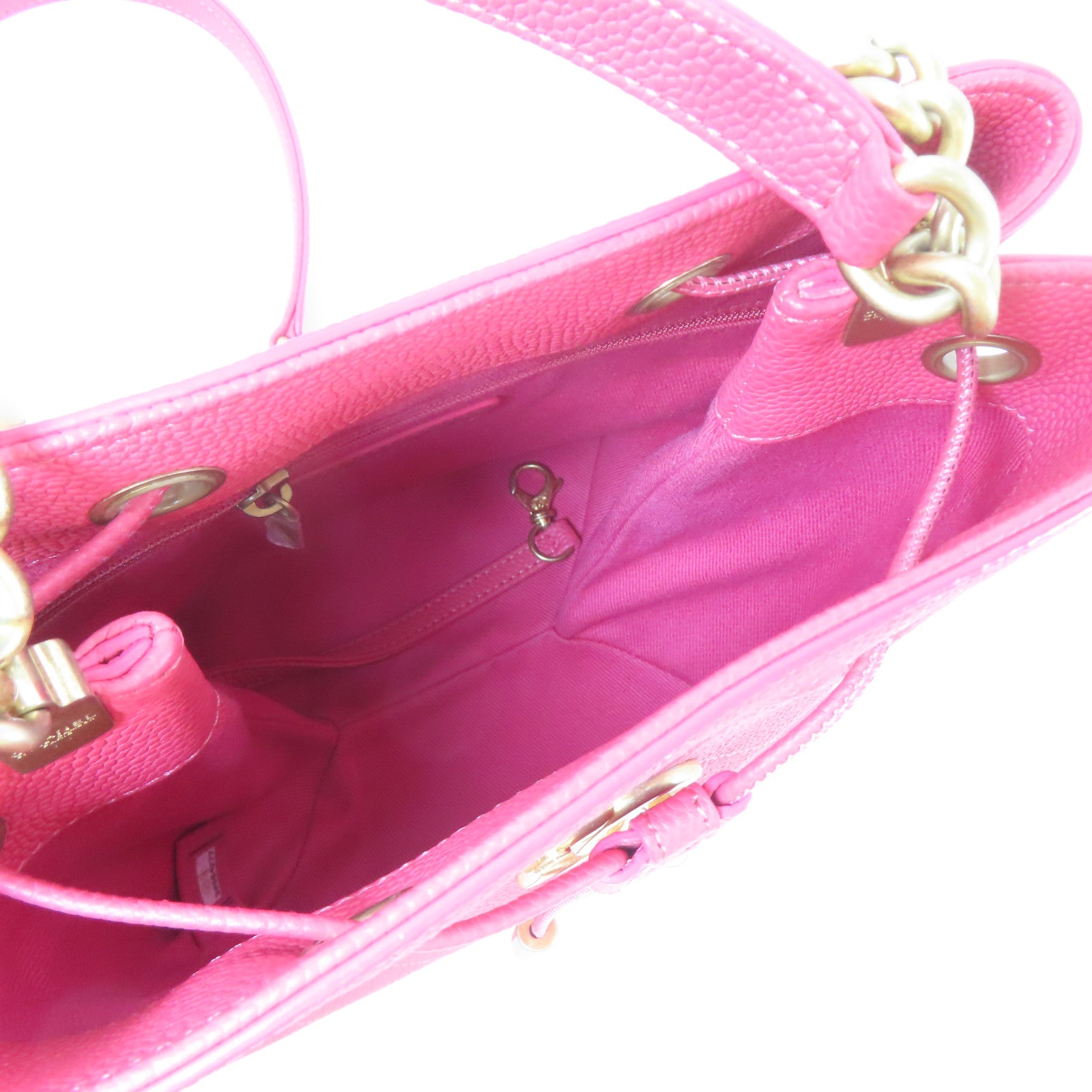 CHANEL 【激減優惠】牛皮皮革Bolsa CC Drawstring金扣鏈帶手挽肩背兩用袋粉紅色