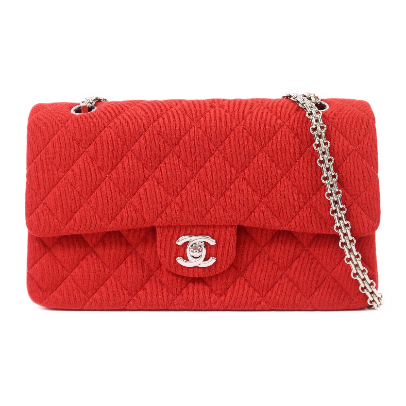 CHANEL 布料Chain Shoulder Bag銀扣鏈帶肩背袋