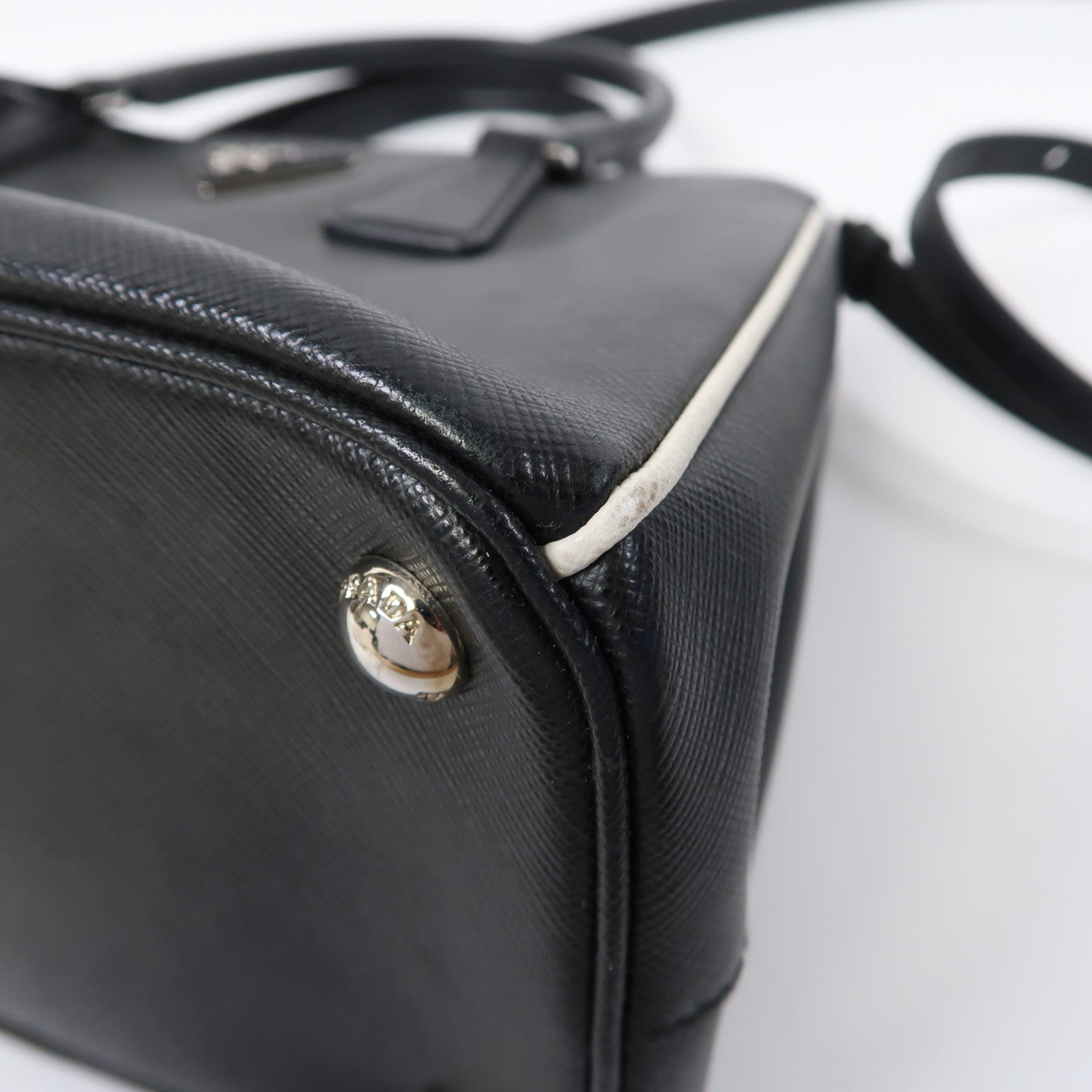PRADA 牛皮皮革2 Way Shoulder Bag銀扣手挽肩背兩用袋黑色