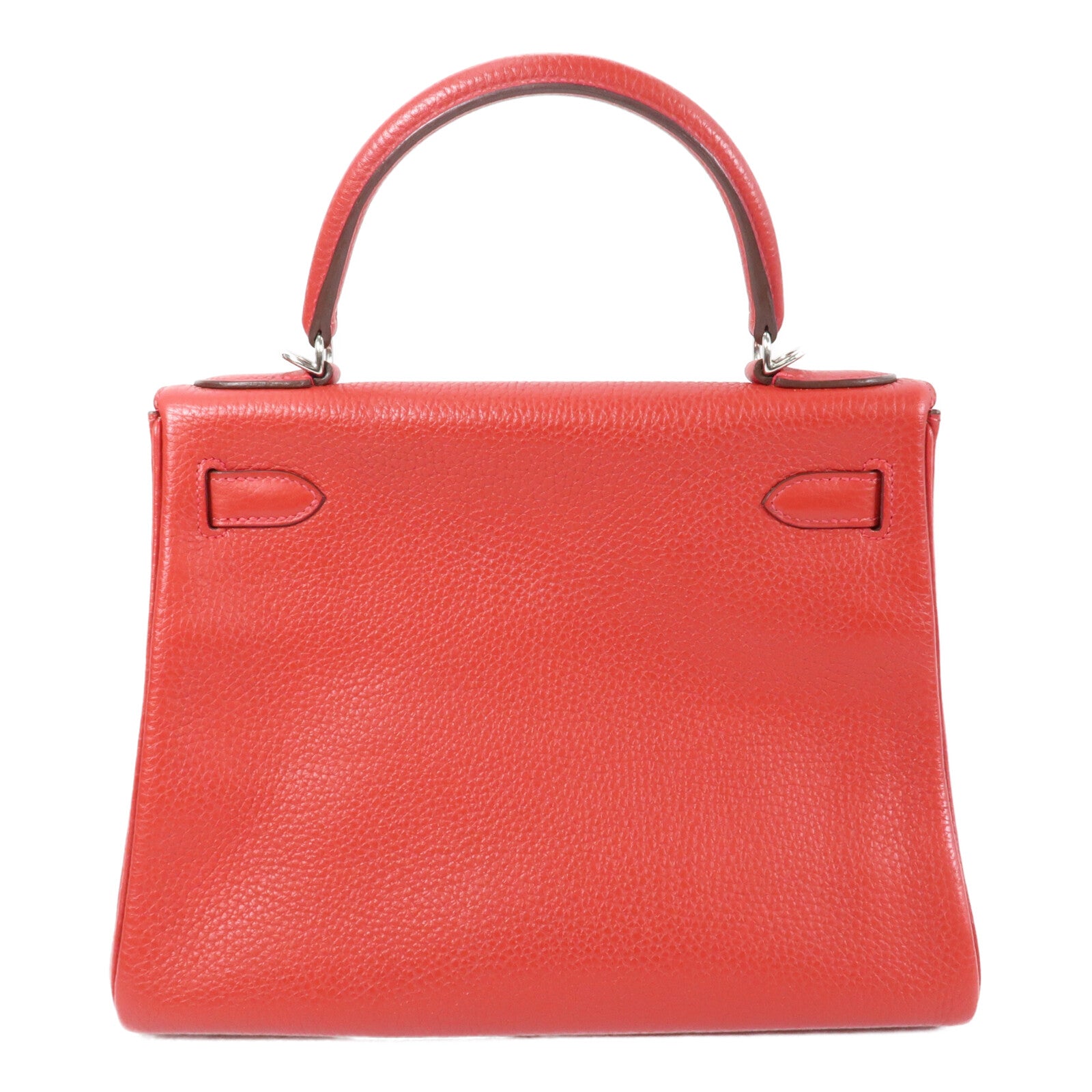 HERMES Togo皮革Kelly 28銀扣手挽肩背兩用袋Rouge Casaque