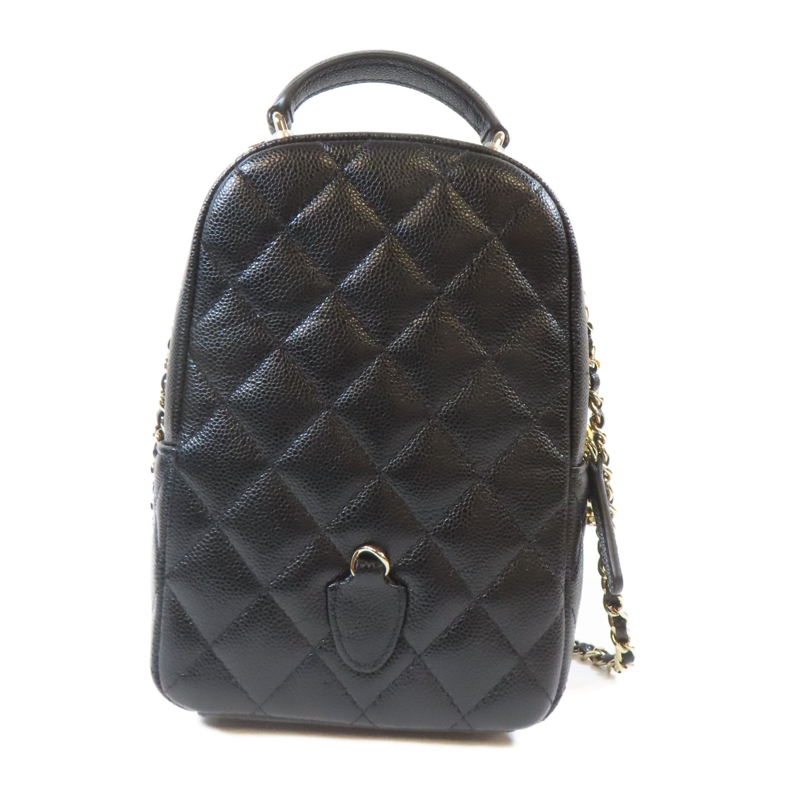 CHANEL 菱格Caviar皮革24C金扣手挽肩背兩用袋黑色