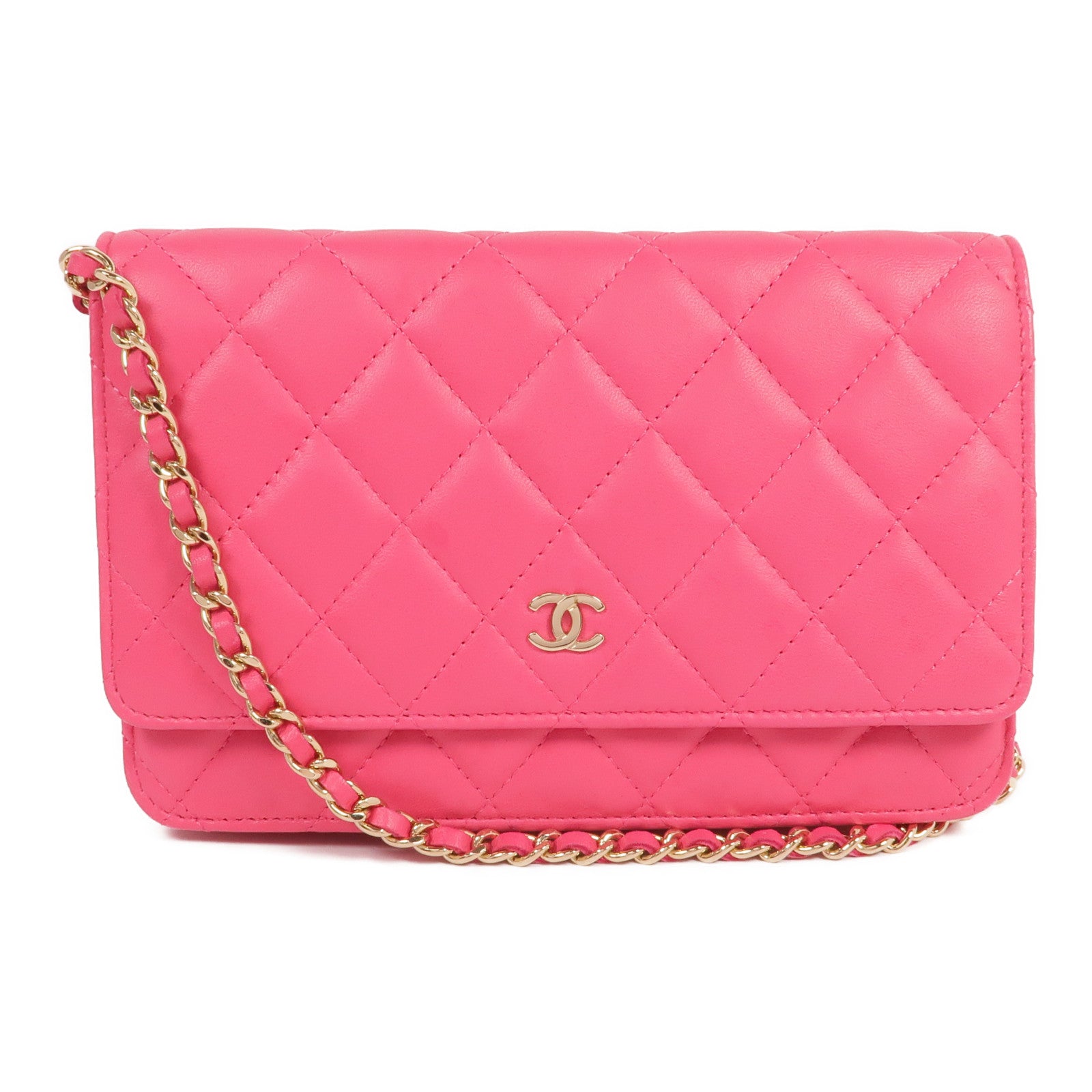 CHANEL 羊皮皮革WOC Wallet On Chain Shoulder Bag金扣鏈帶肩背袋