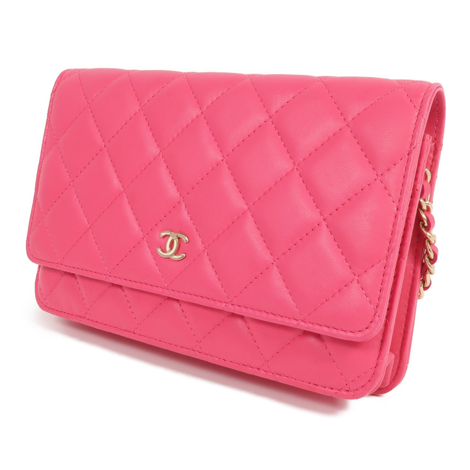 CHANEL 羊皮皮革WOC Wallet On Chain Shoulder Bag金扣鏈帶肩背袋
