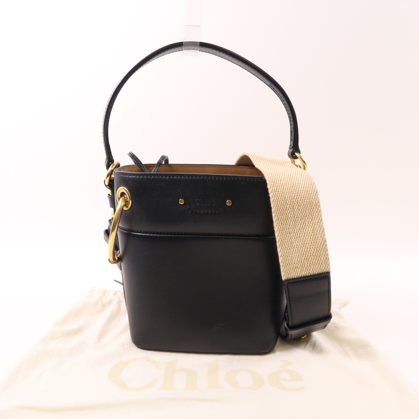 Chloe GHW 2 Way Shoulder Bag Handbag 03187565 Calfskin Leather Black