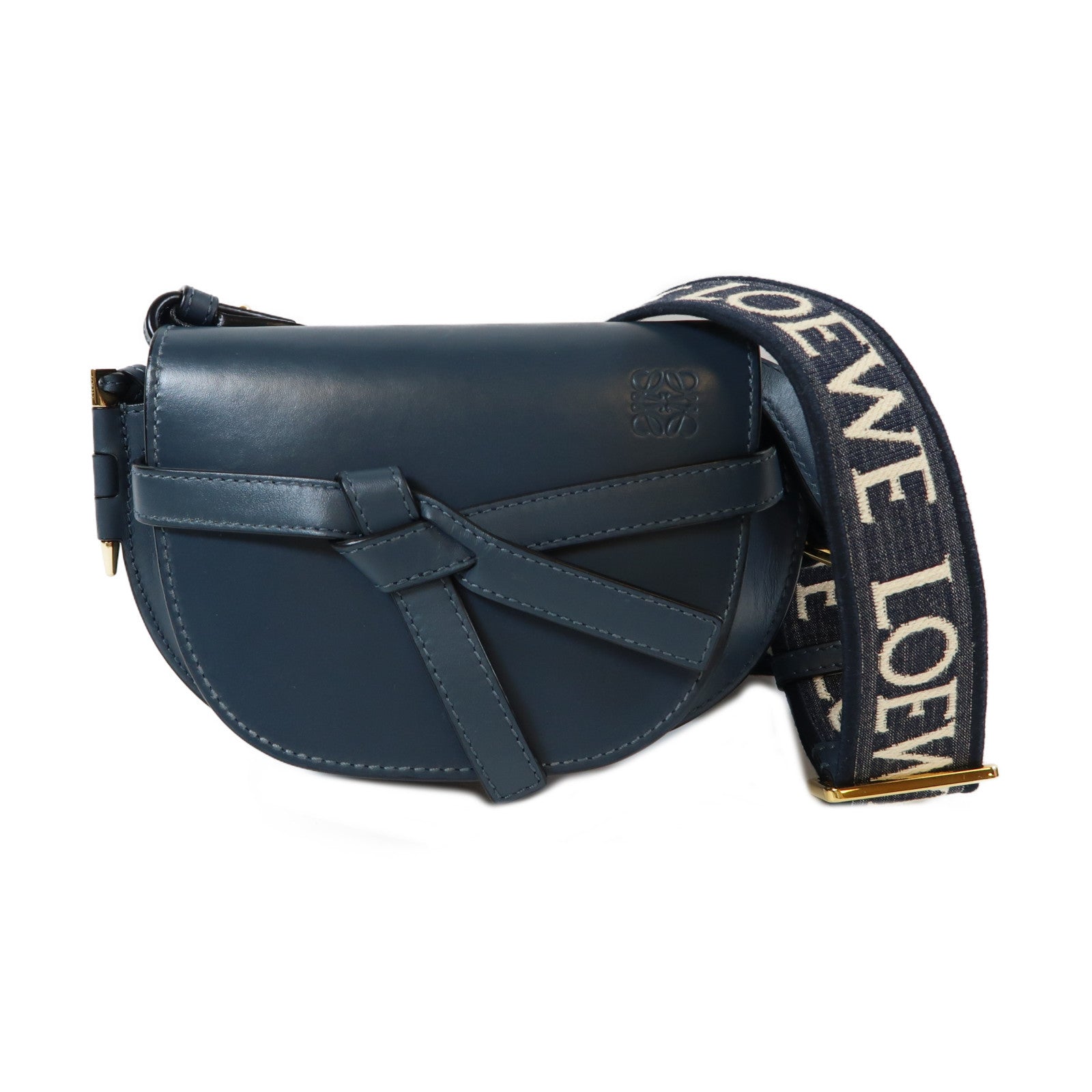 LOEWE 牛皮皮革Mini Gate金扣肩背袋深藍色