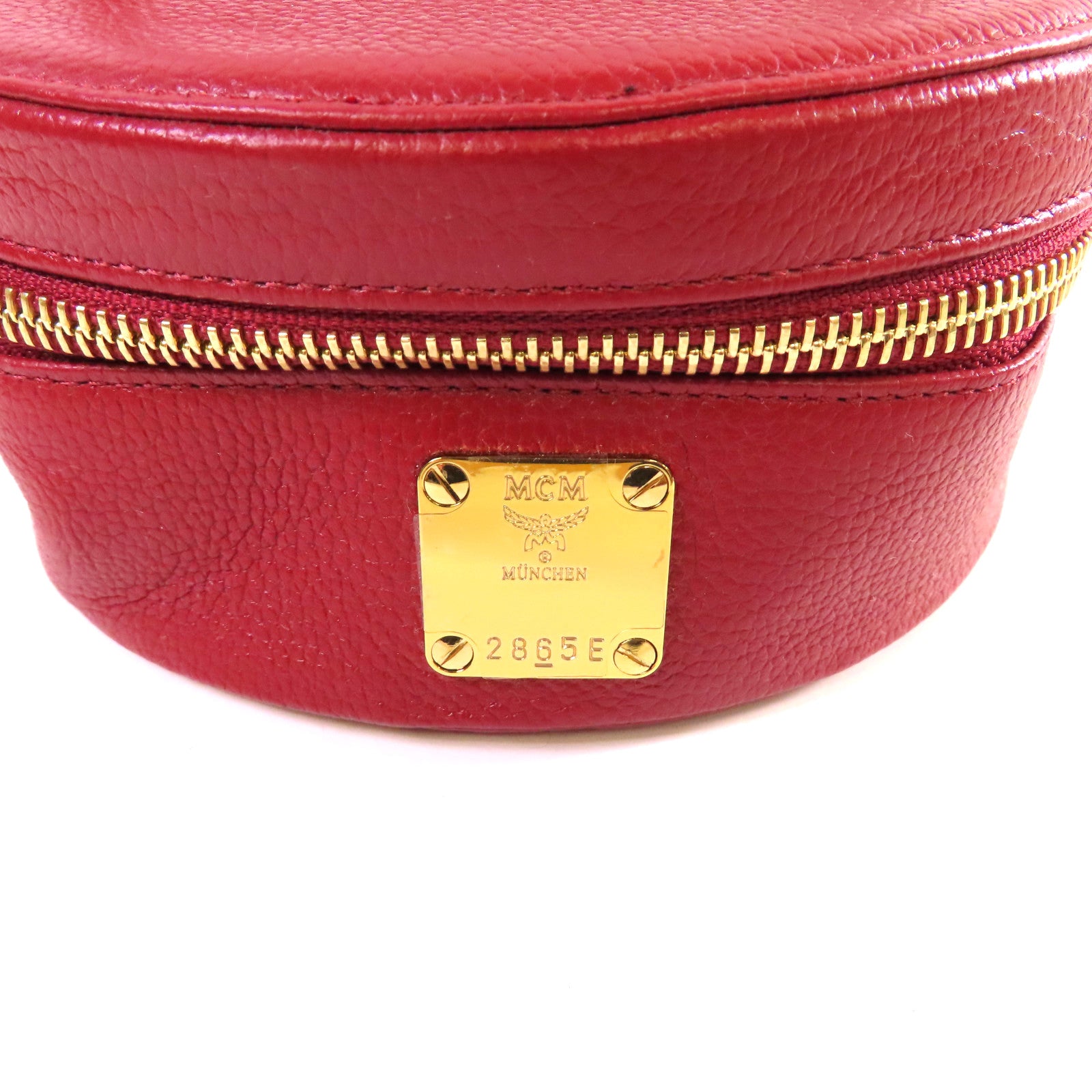 MCM 【激減優惠】皮革Vanity Cosmetic Case金扣化妝箱/手挽袋紅色