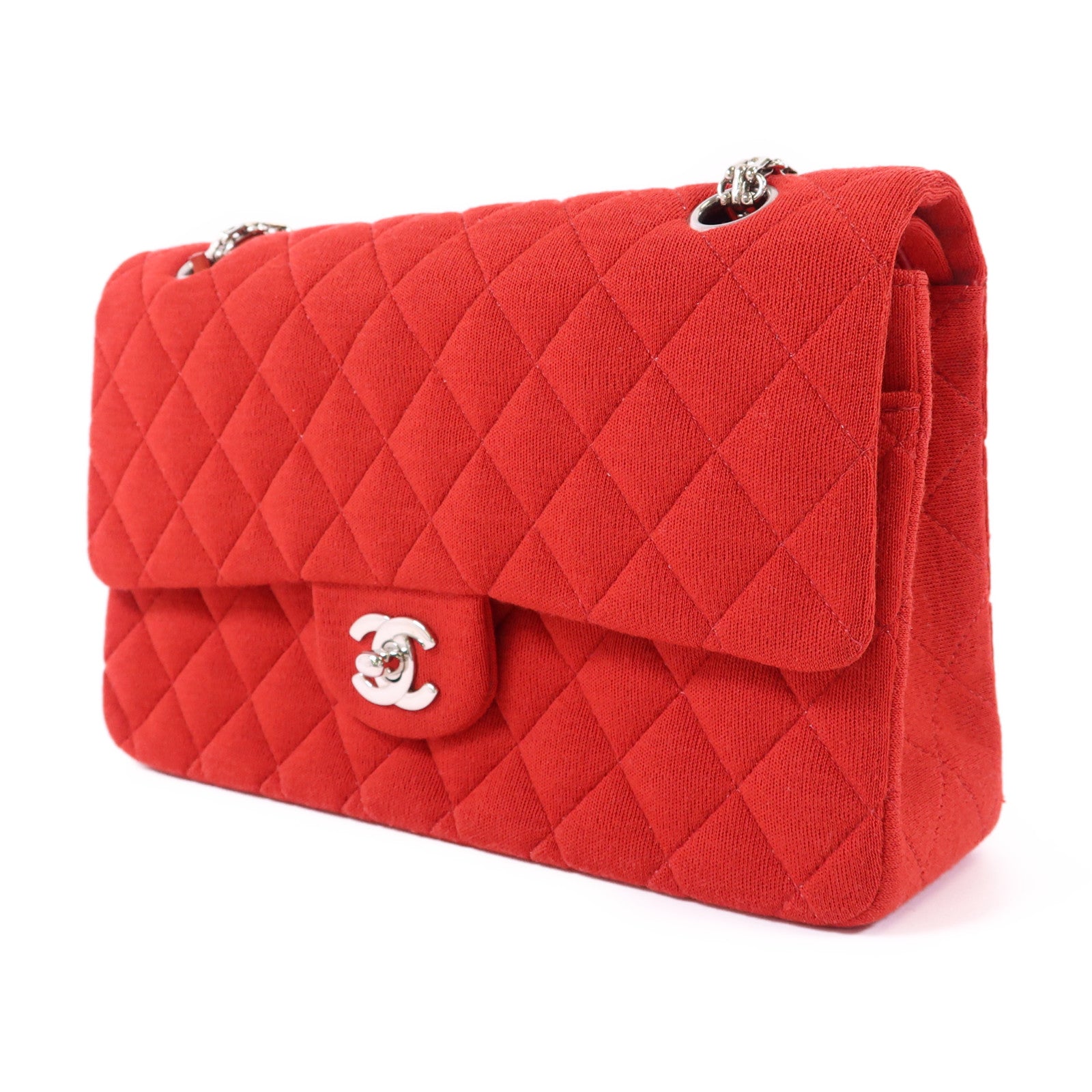 CHANEL 布料Chain Shoulder Bag銀扣鏈帶肩背袋