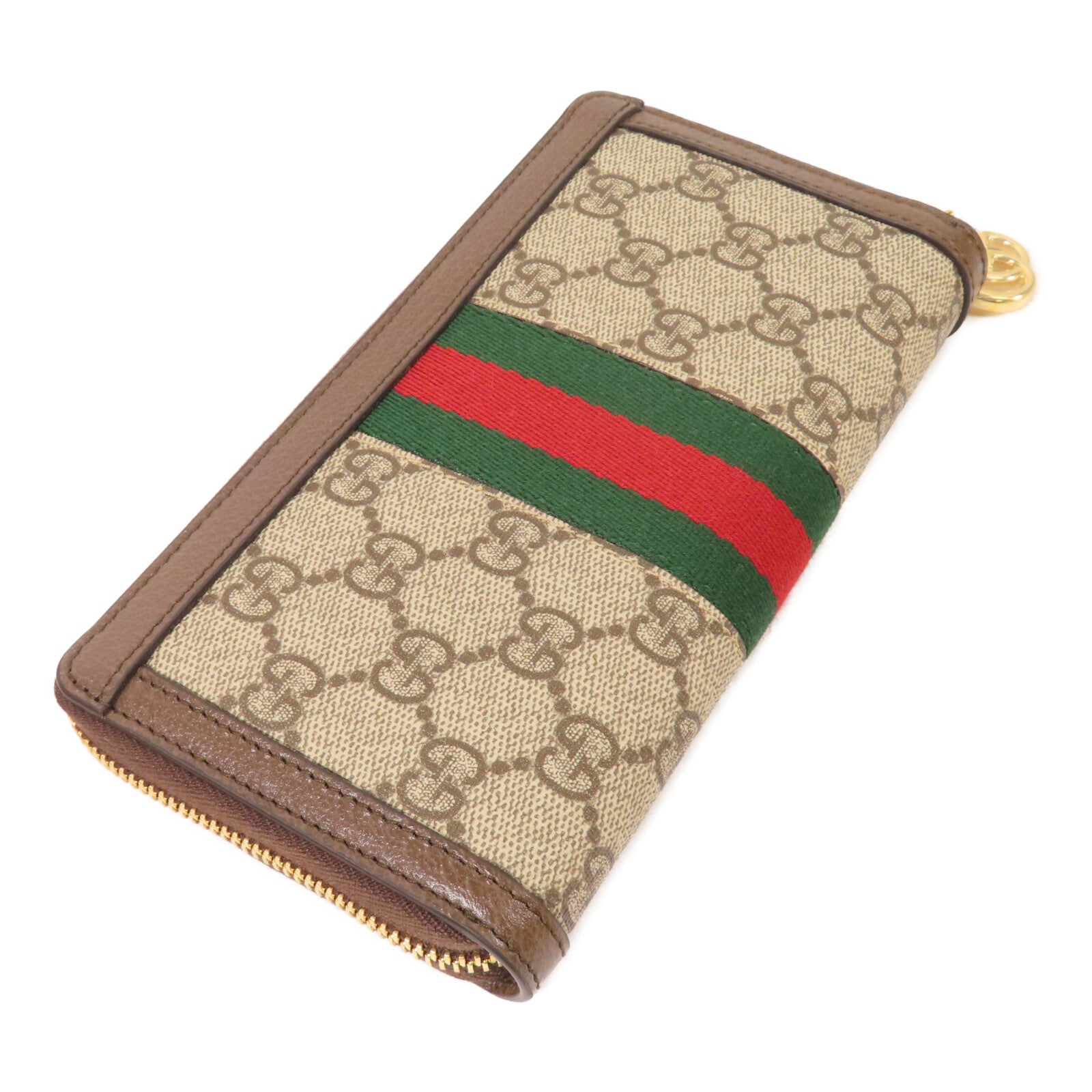 GUCCI 塗層帆布Zipper long Wallet金扣拉鏈長錢包