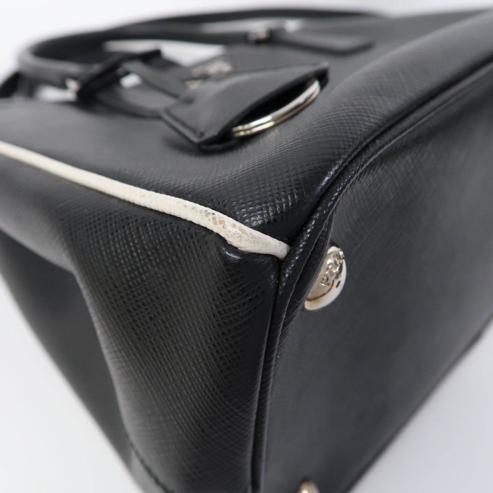 PRADA 牛皮皮革2 Way Shoulder Bag銀扣手挽肩背兩用袋黑色
