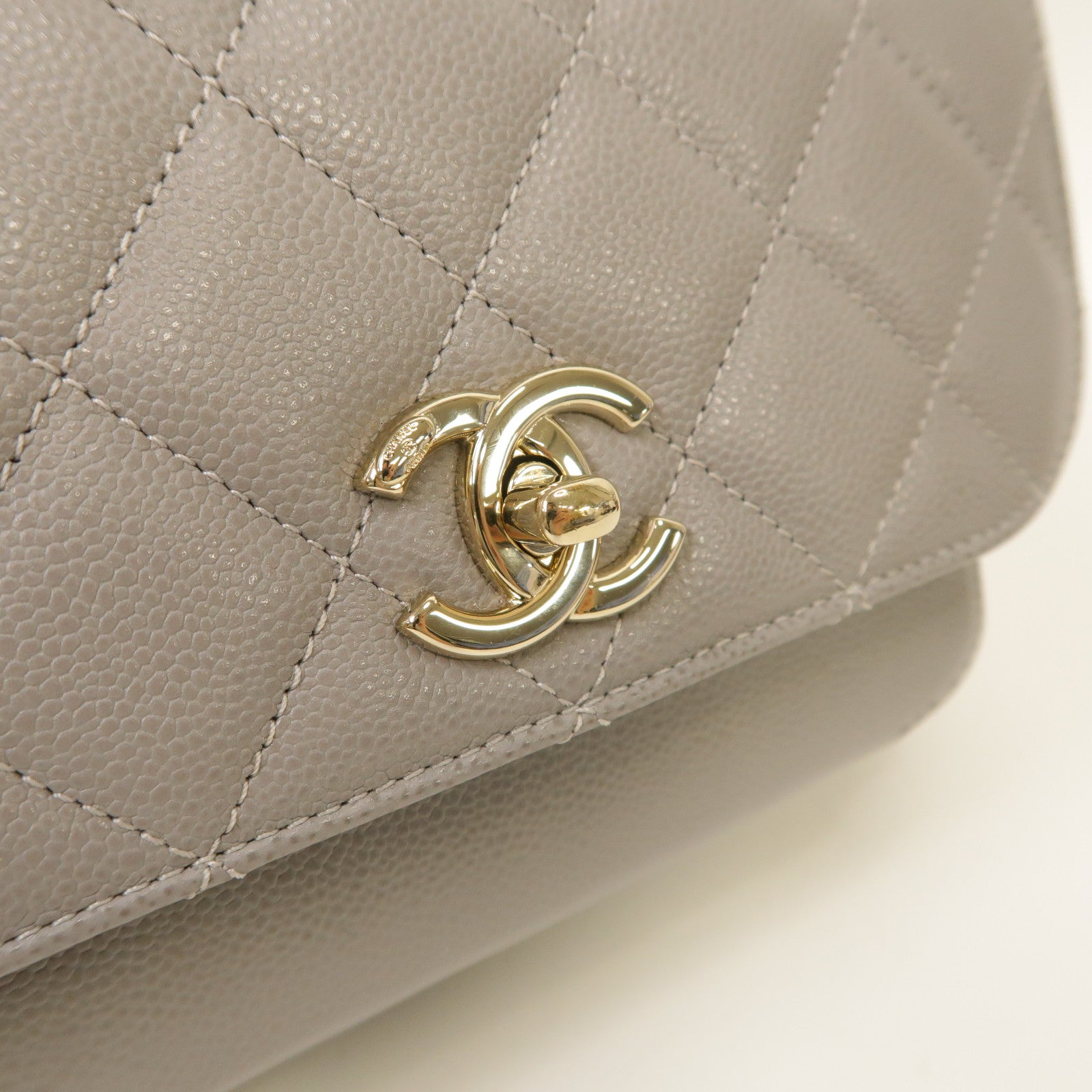 CHANEL 菱格Caviar皮革Chain Shoulder Bag金扣手挽肩背兩用袋灰色