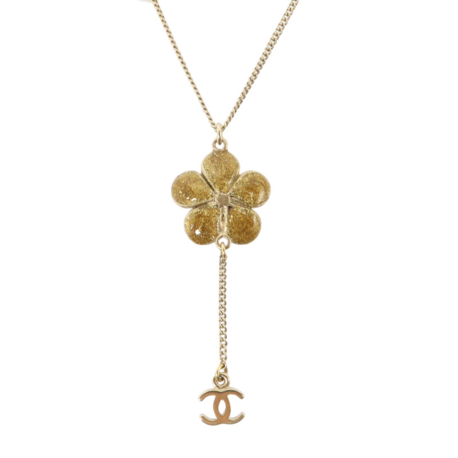 CHANEL 金屬/PVC CC Flower Resin Pendant Necklace項鏈