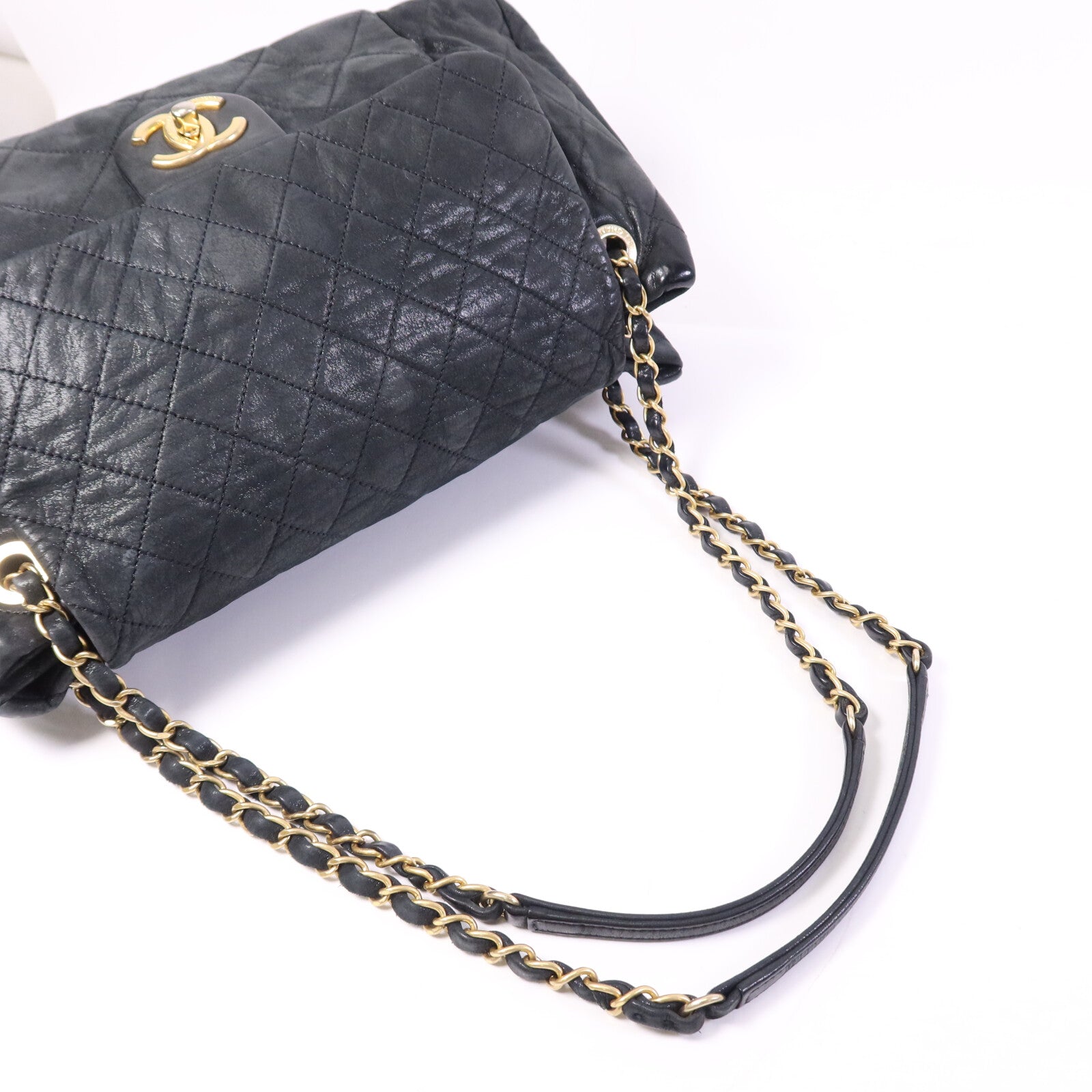 CHANEL 牛皮皮革Chic Qoilt Accordion Flap Bag金扣鏈帶肩背袋