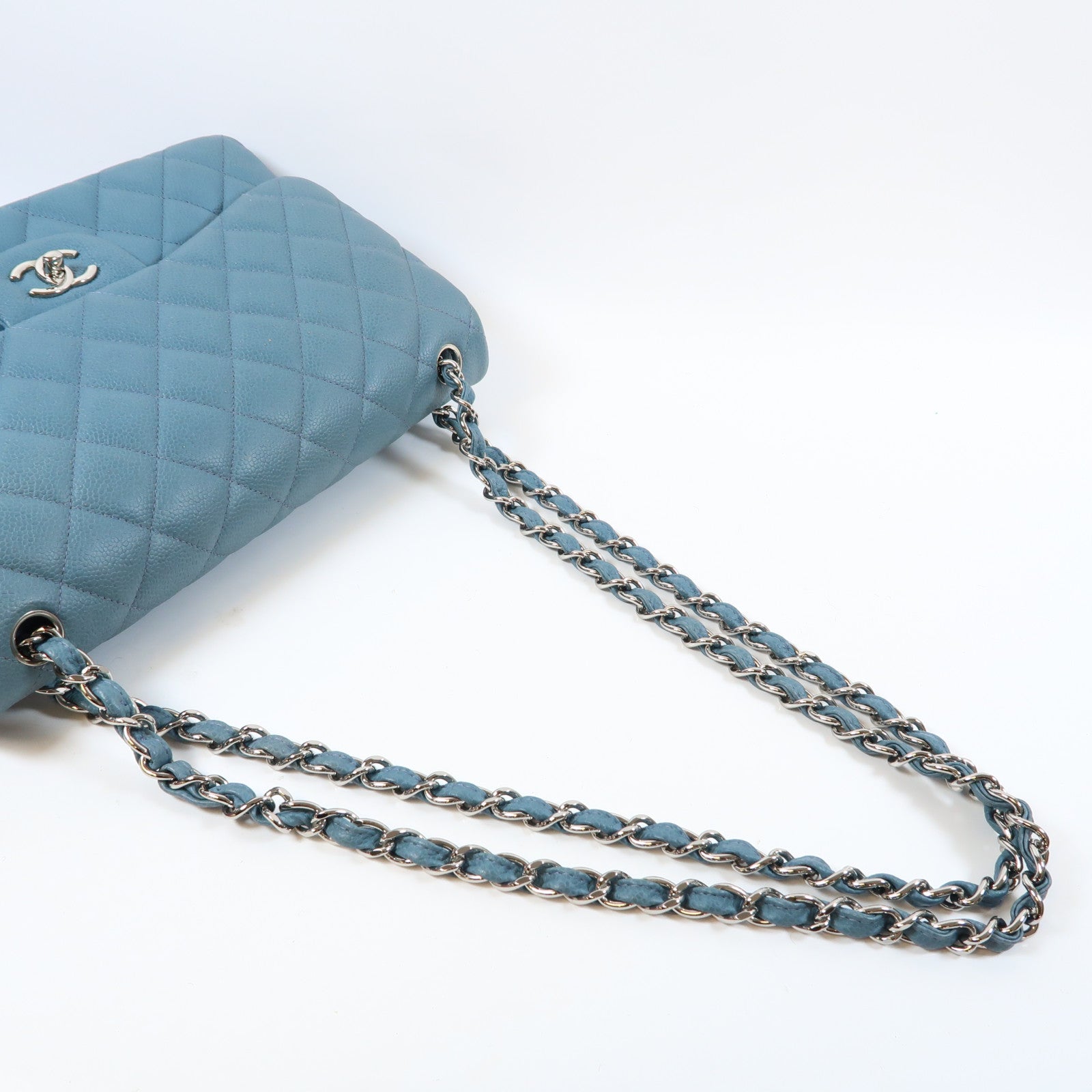 CHANEL 【激減優惠】菱格牛皮皮革Chain Shoulder Bag銀扣鏈帶肩背袋藍色