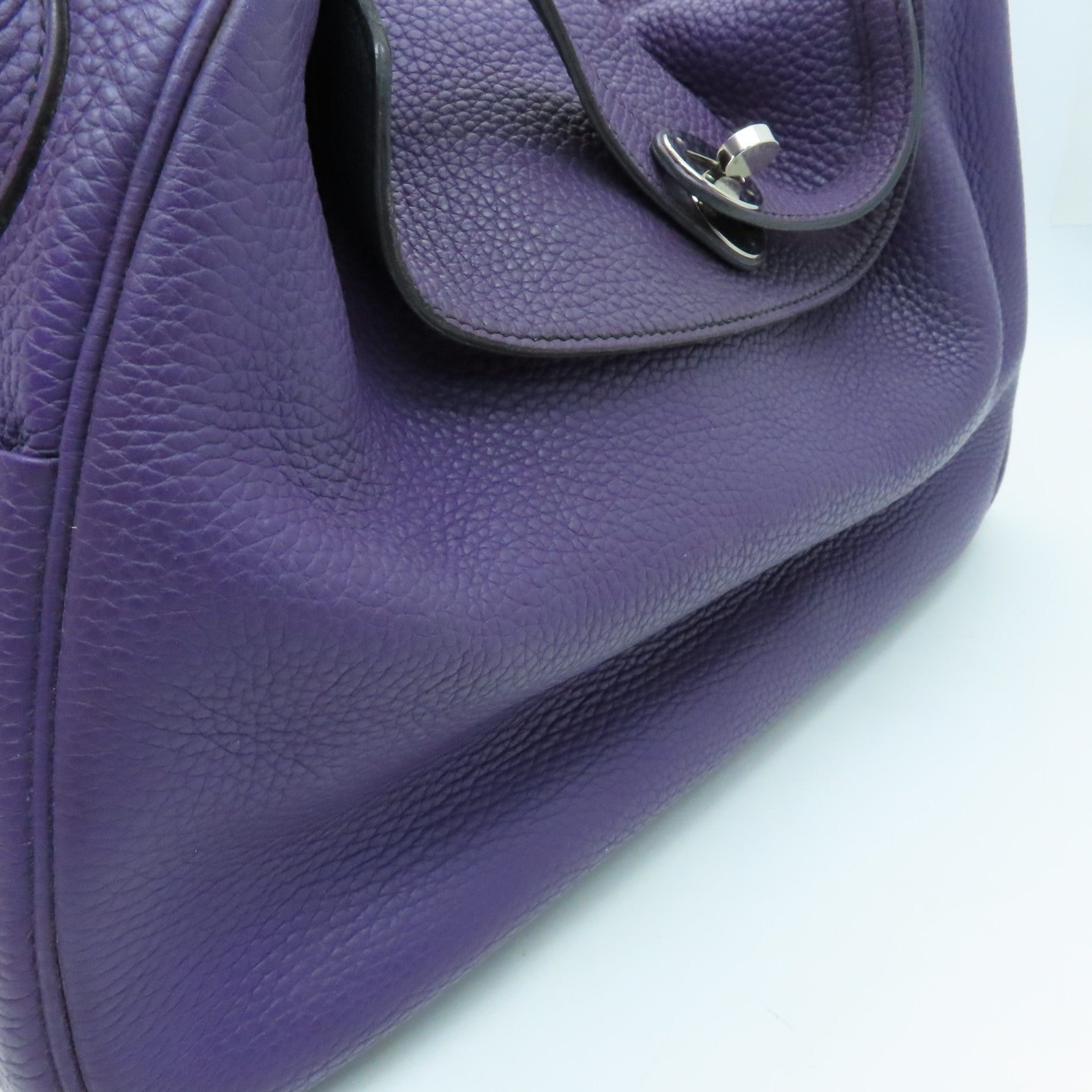 HERMES Clemence皮革Lindy 34银扣手挽肩背两用袋Cassis/紫色