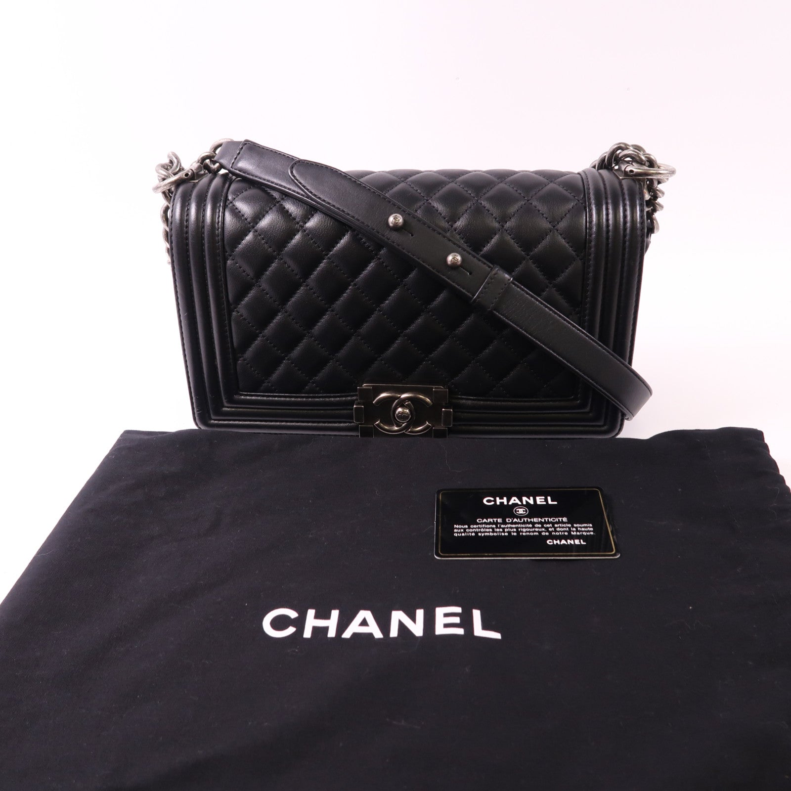 CHANEL 羊皮皮革Boy 25鏈帶肩背袋