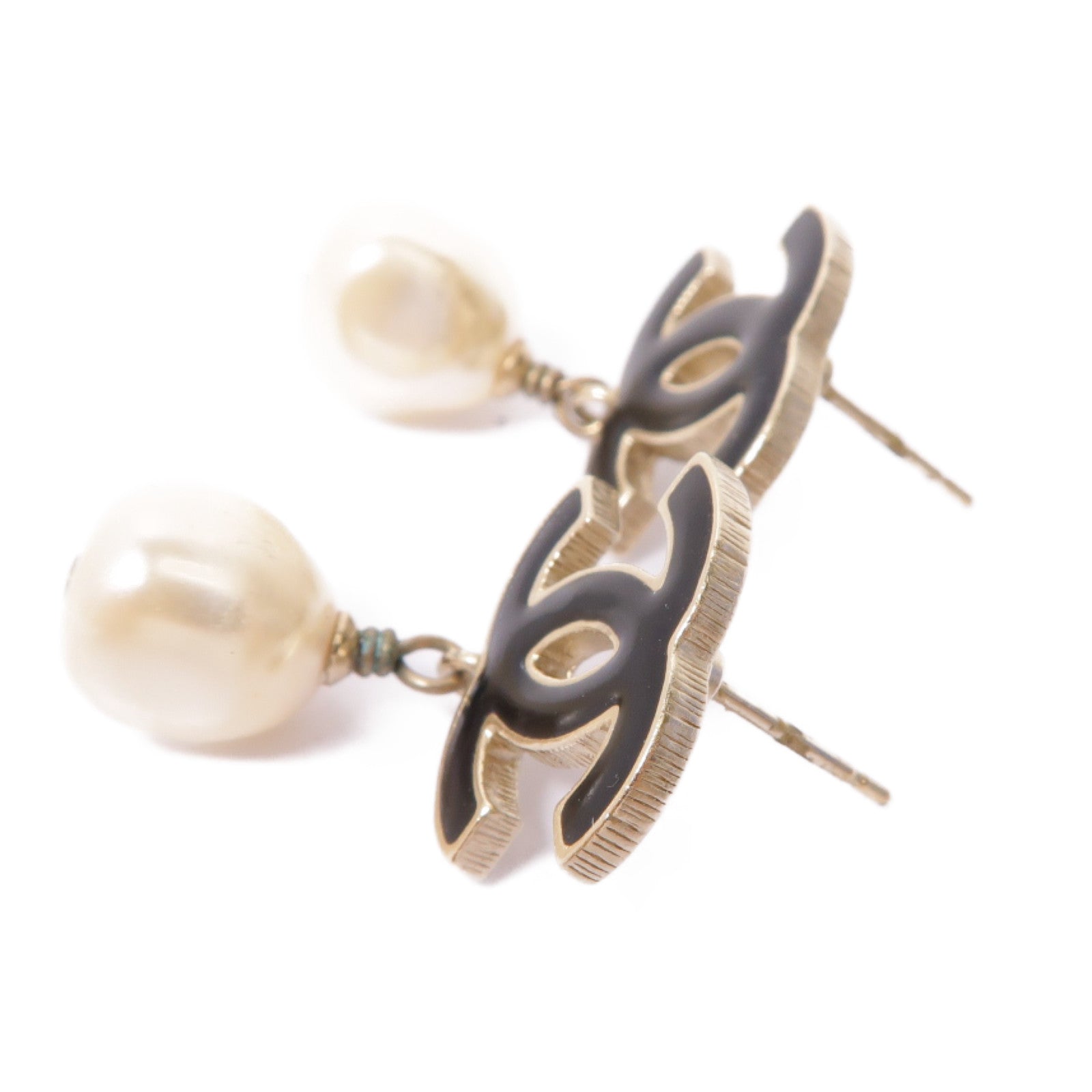 CHANEL 【激減優惠】PVC/金屬Earrings耳環黒色/白色/金色