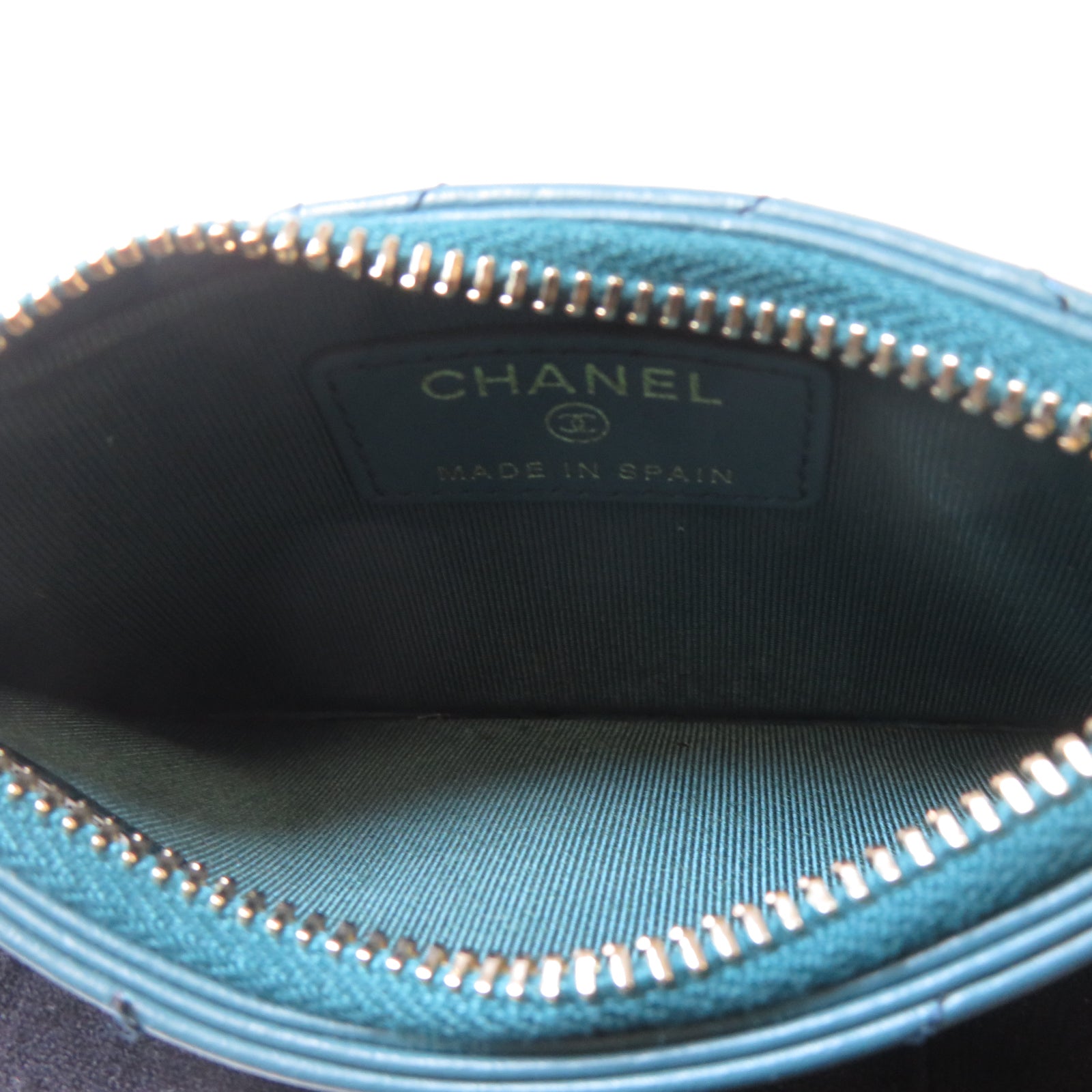 CHANEL 斜紋牛皮皮革Card Case金扣卡片套藍色