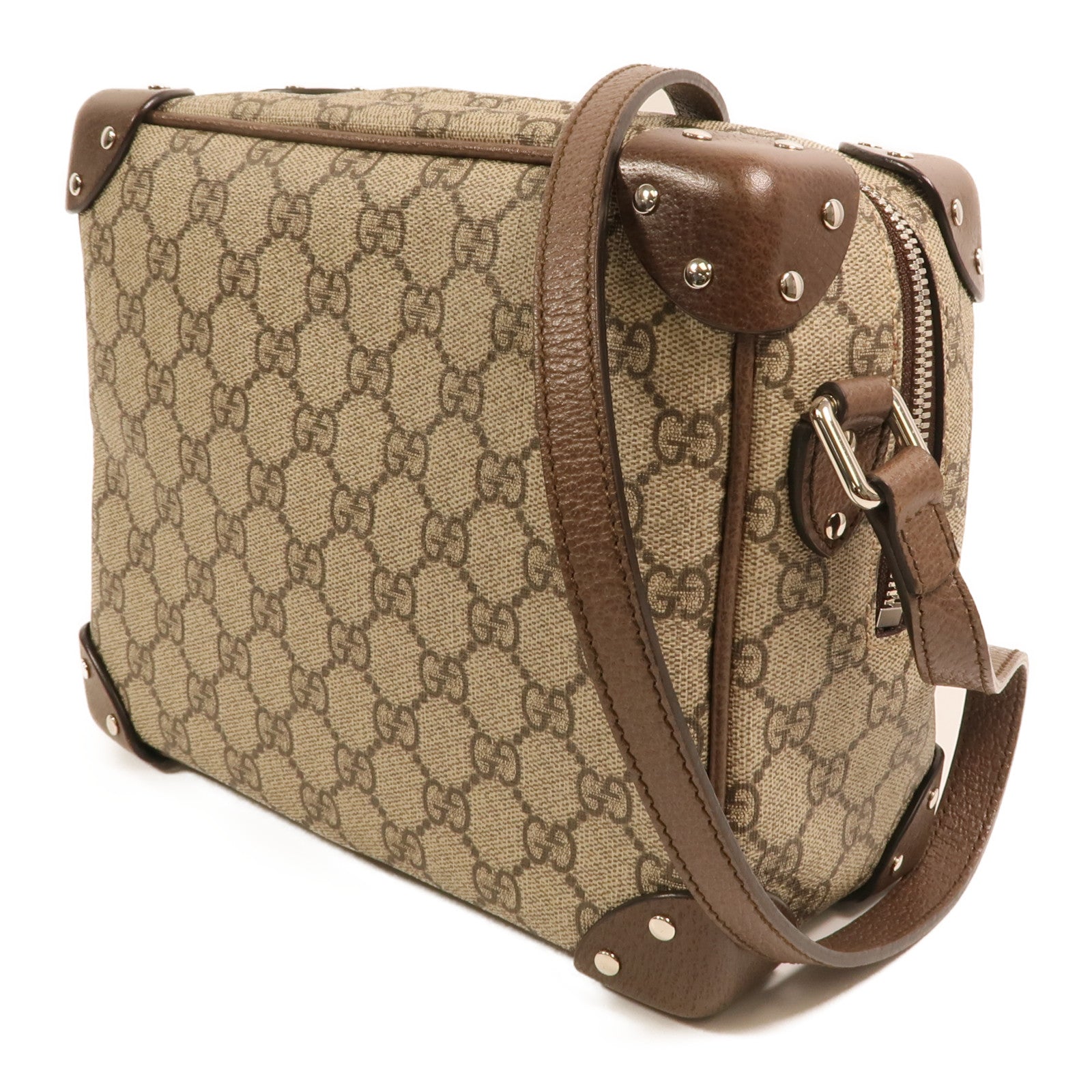 GUCCI 塗層帆布Shoulder Bag銀扣肩背袋
