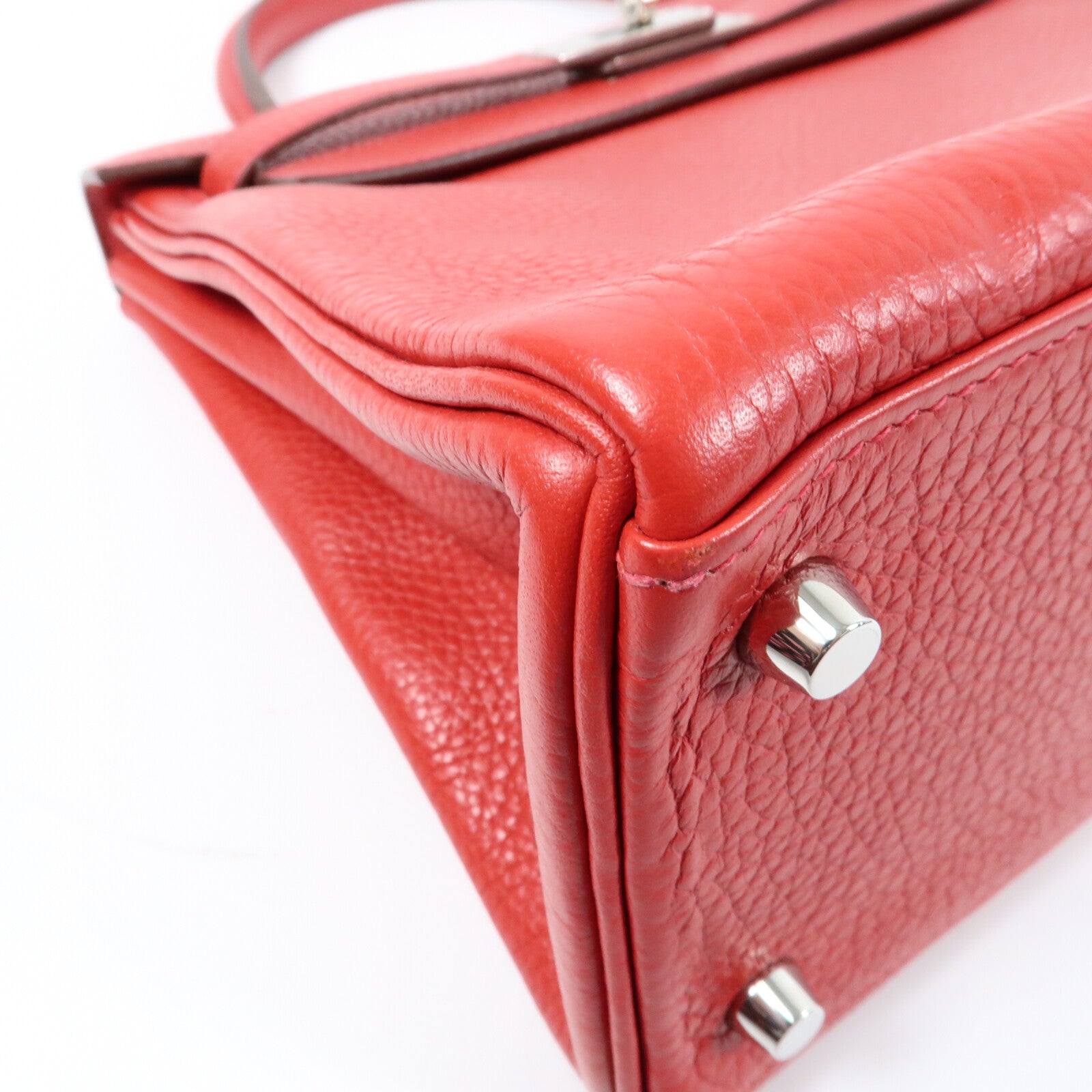 HERMES Togo皮革Kelly 28銀扣手挽肩背兩用袋Rouge Casaque