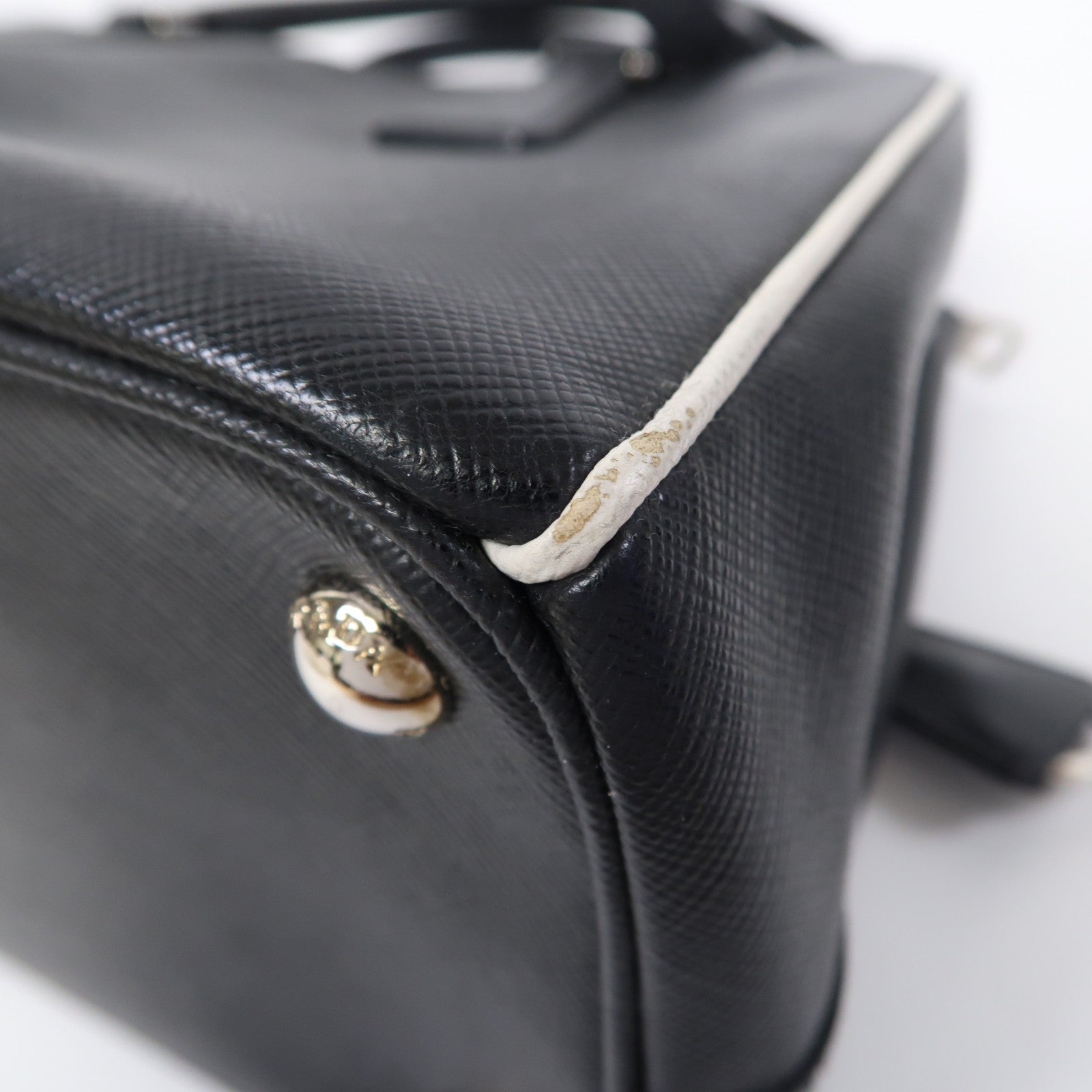 PRADA 牛皮皮革2 Way Shoulder Bag銀扣手挽肩背兩用袋黑色