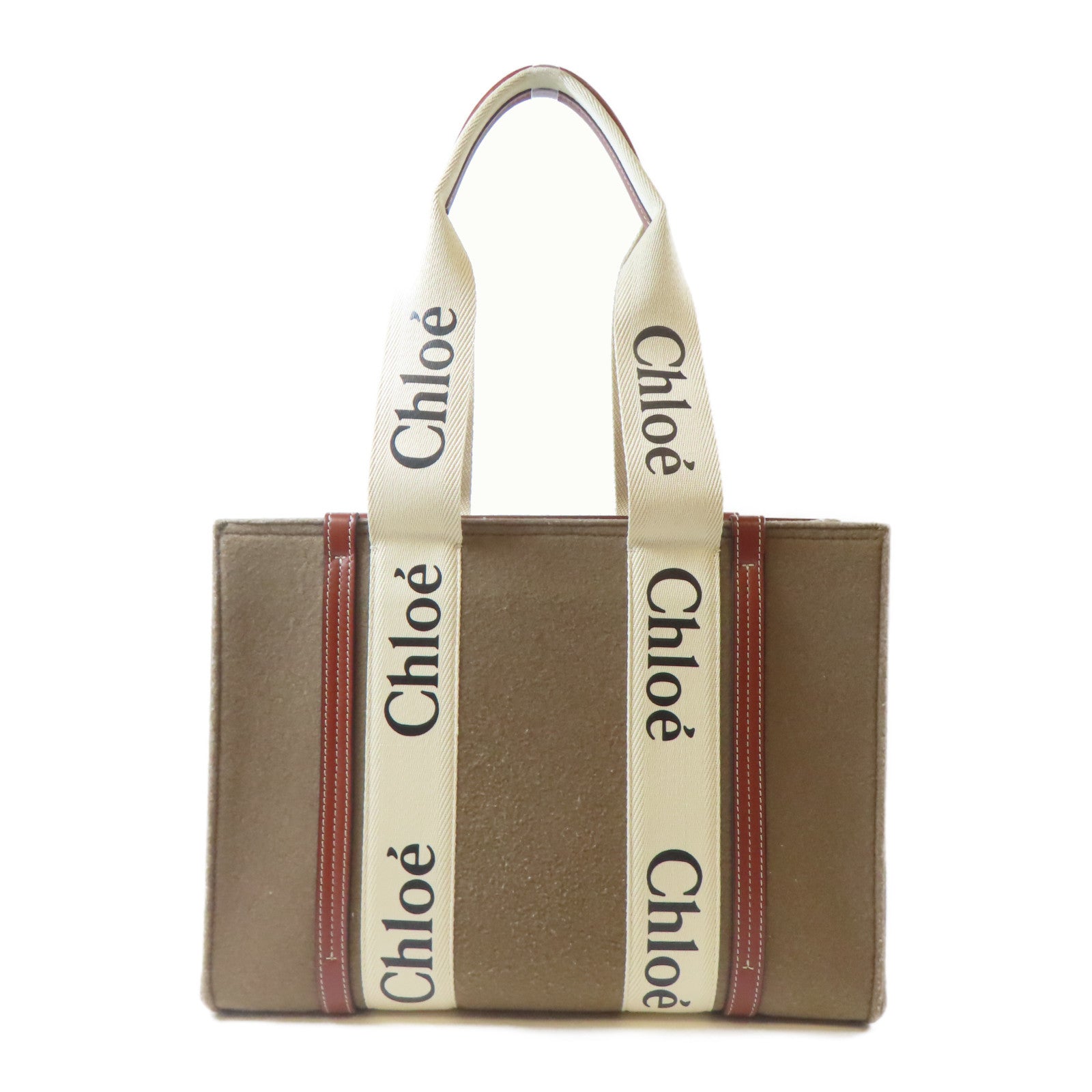 Chloe 聚酯纖維Woody Tote Bag金扣手挽袋啡色