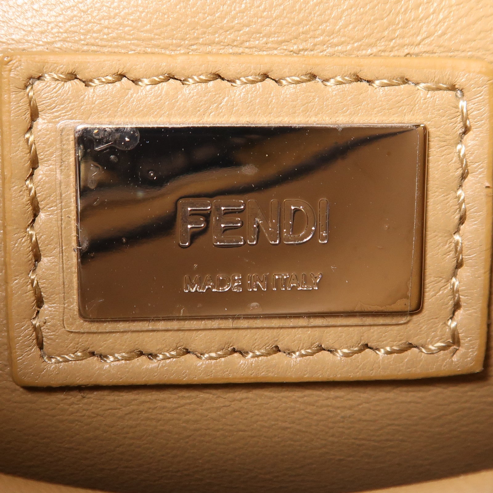 FENDI 羊皮皮革Mini Peekaboo金扣手挽肩背兩用袋淺啡色