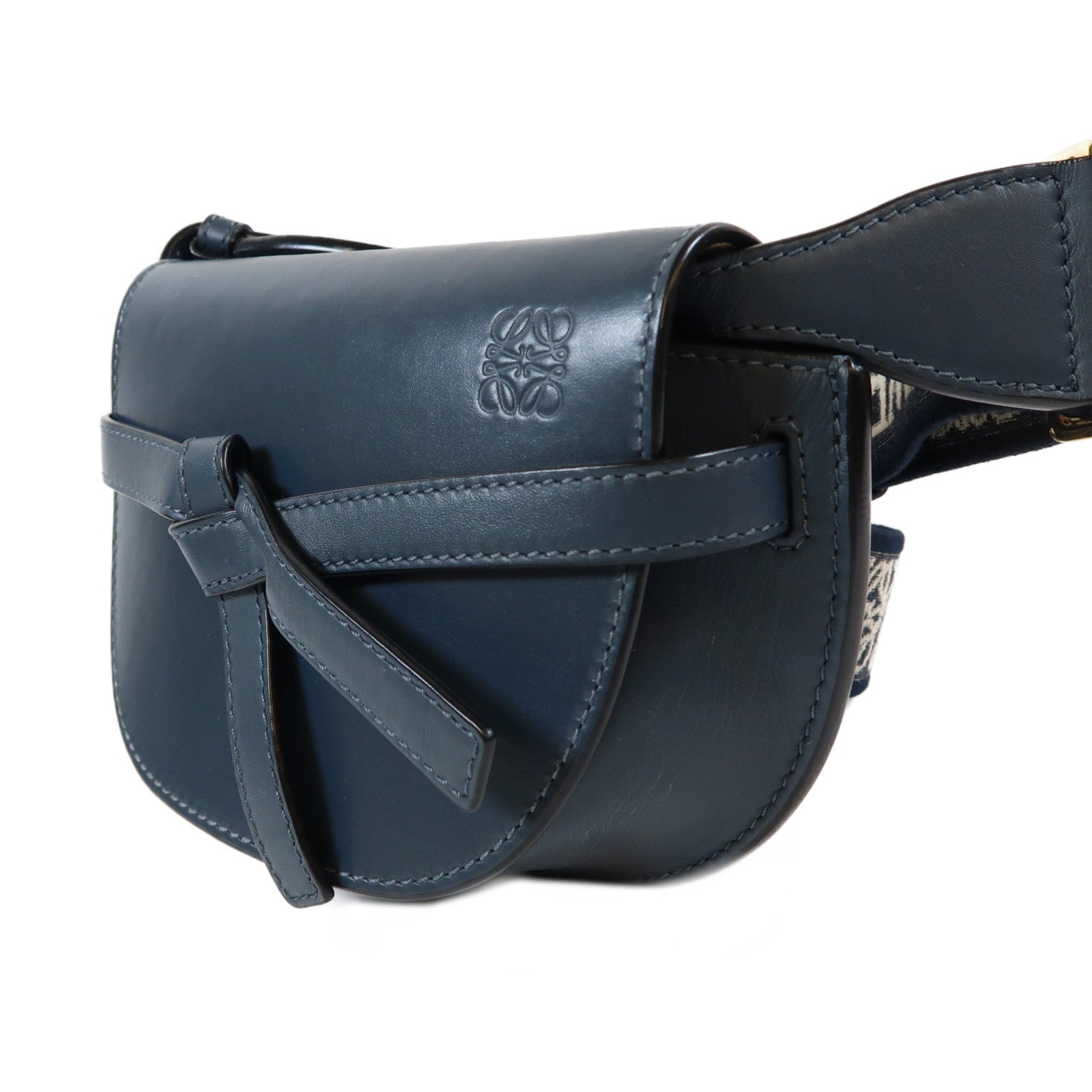 LOEWE 牛皮皮革Mini Gate金扣肩背袋深藍色