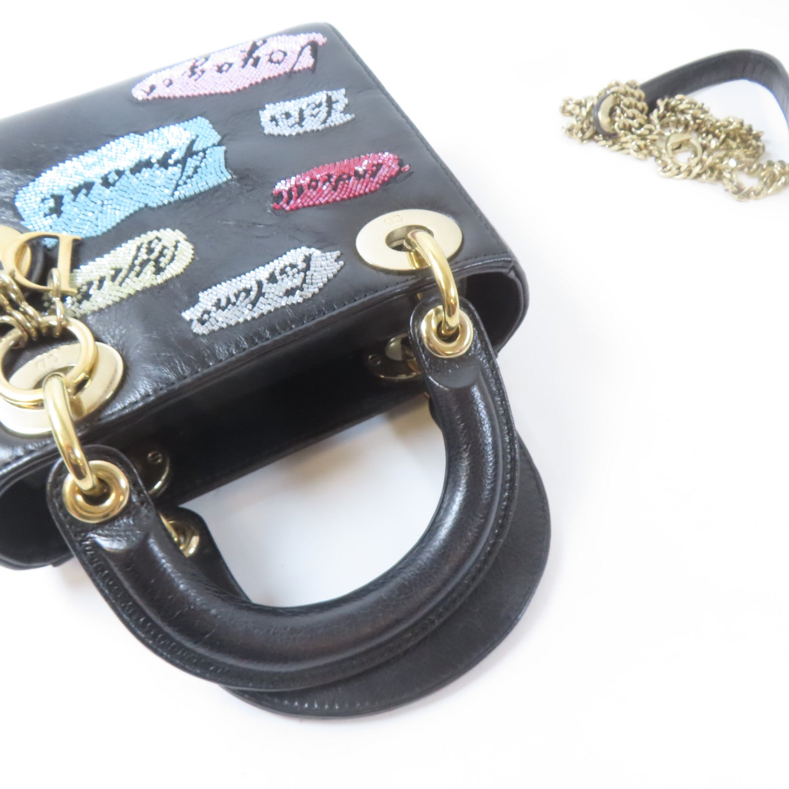 Dior 【激減優惠】牛皮皮革Sequin Mini金扣手挽肩背兩用袋黑色
