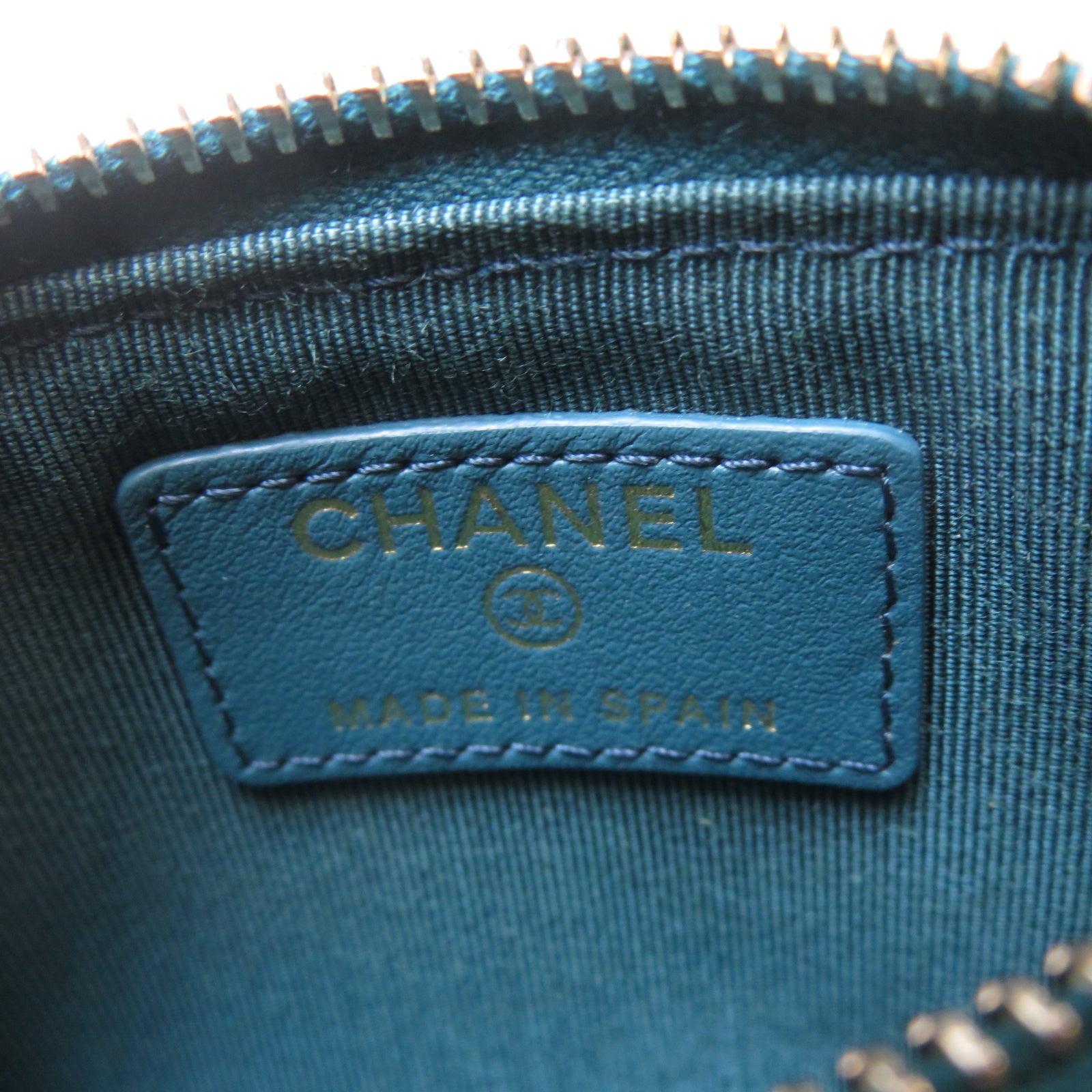 CHANEL 斜紋牛皮皮革Card Case金扣卡片套藍色