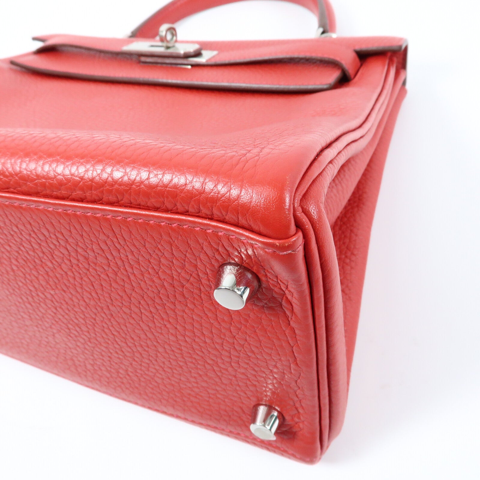 HERMES Togo皮革Kelly 28銀扣手挽肩背兩用袋Rouge Casaque