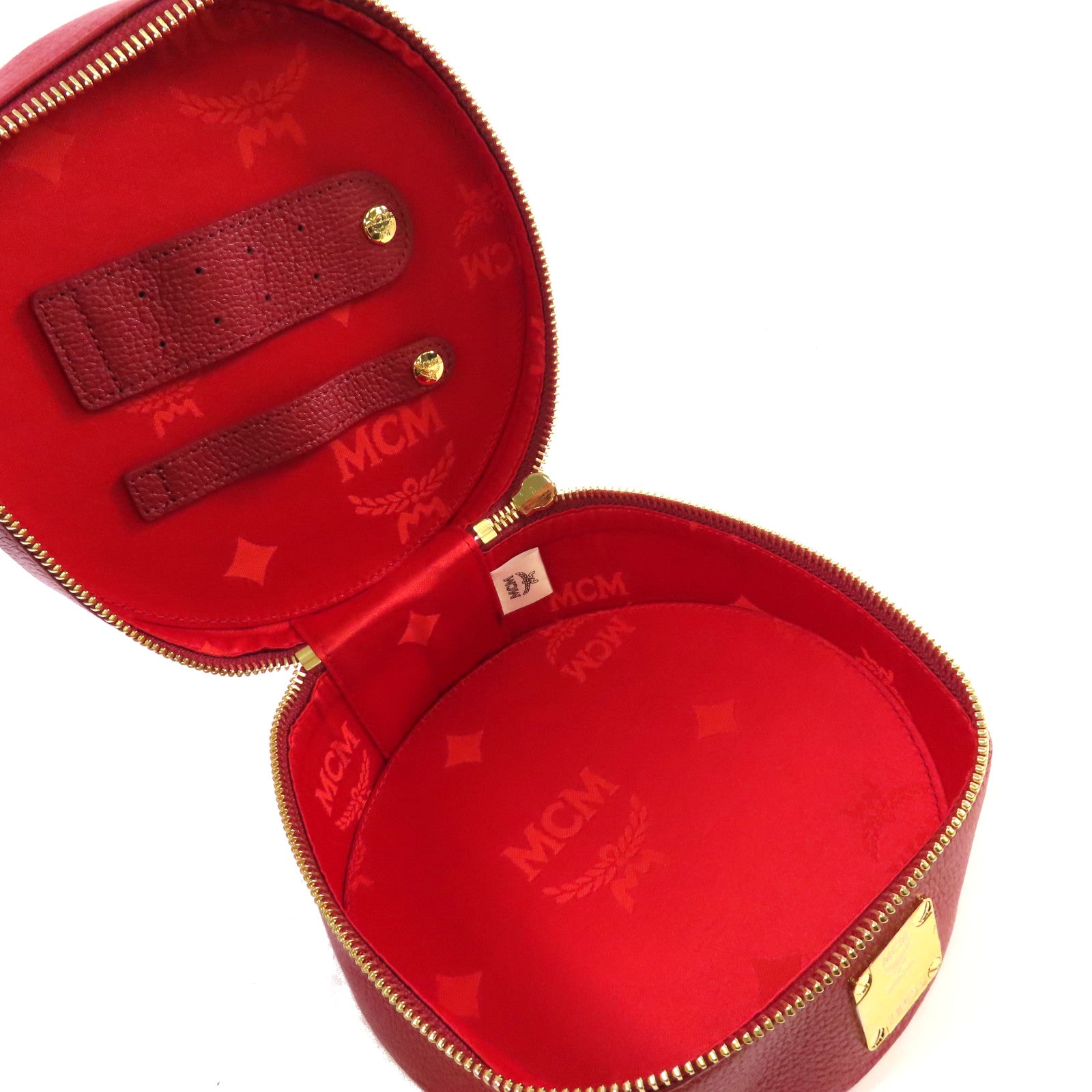 MCM 【激減優惠】皮革Vanity Cosmetic Case金扣化妝箱/手挽袋紅色