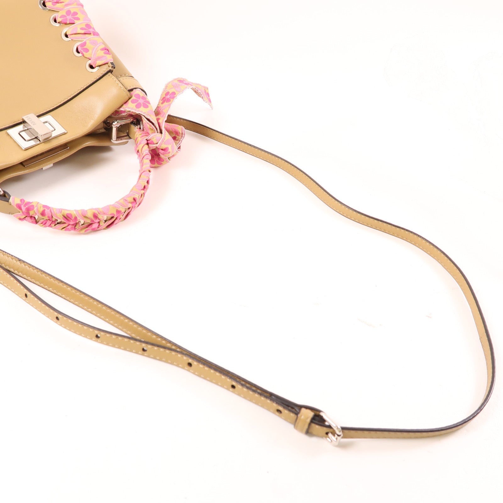 FENDI 羊皮皮革Mini Peekaboo金扣手挽肩背兩用袋淺啡色