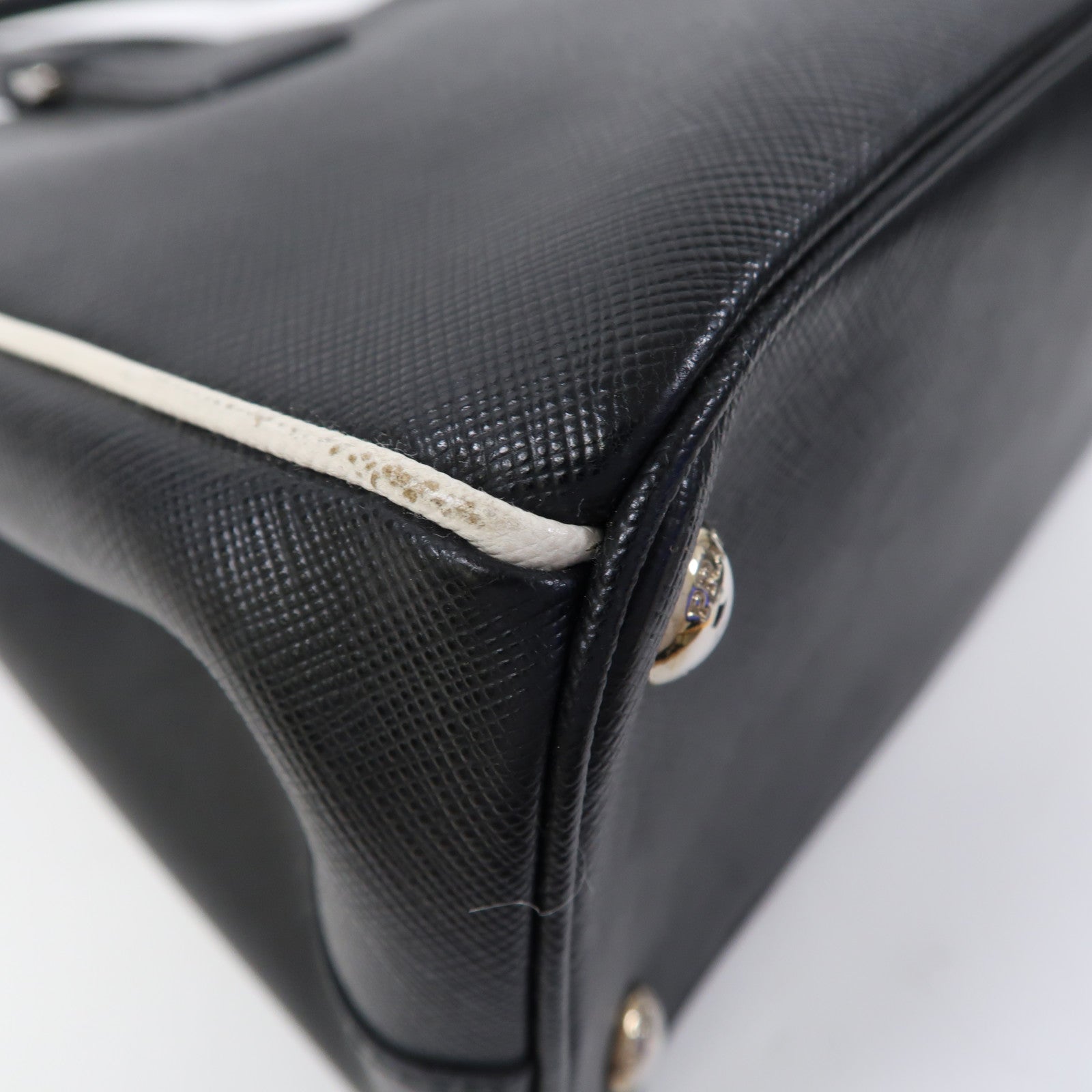 PRADA 牛皮皮革2 Way Shoulder Bag銀扣手挽肩背兩用袋黑色