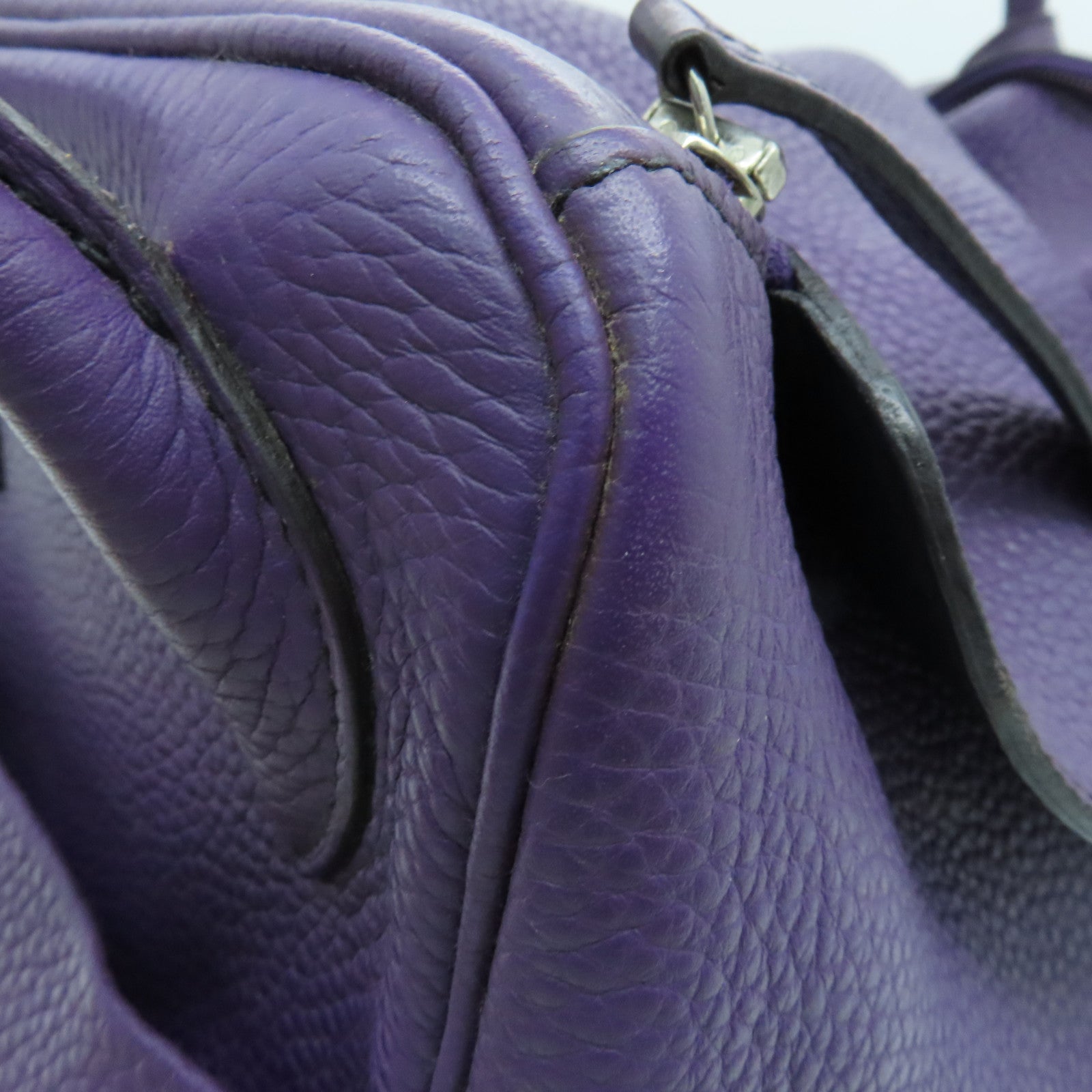 HERMES Clemence皮革Lindy 34银扣手挽肩背两用袋Cassis/紫色