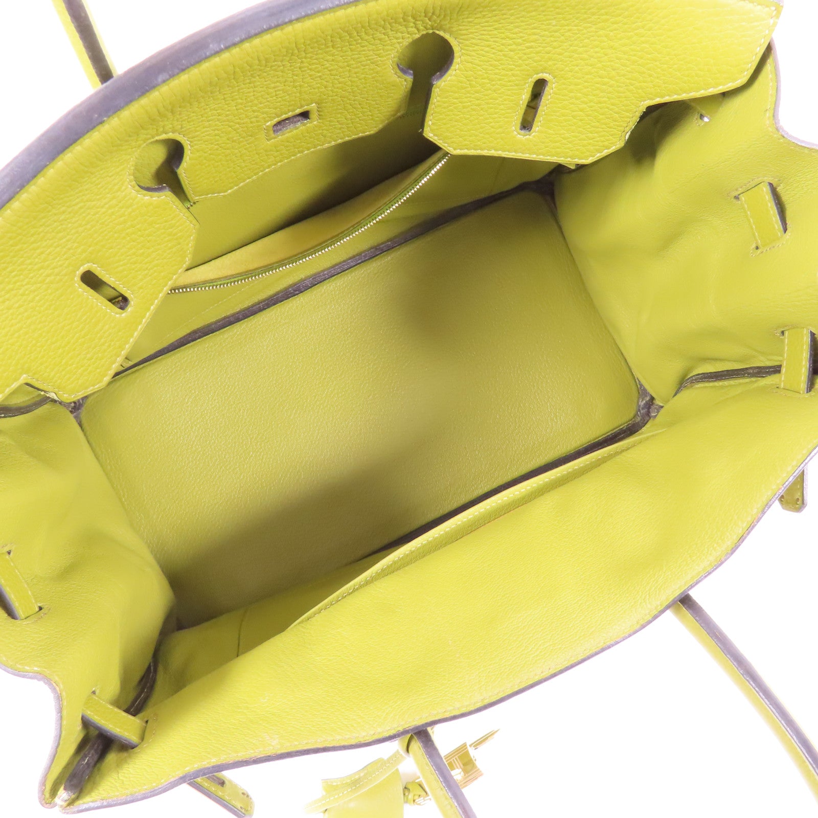 HERMES Clemence皮革Birkin 35金扣手挽袋Vert Anis