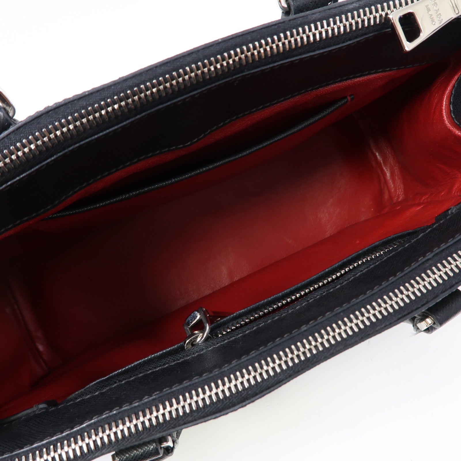 PRADA 牛皮皮革2 Way Shoulder Bag銀扣手挽肩背兩用袋黑色