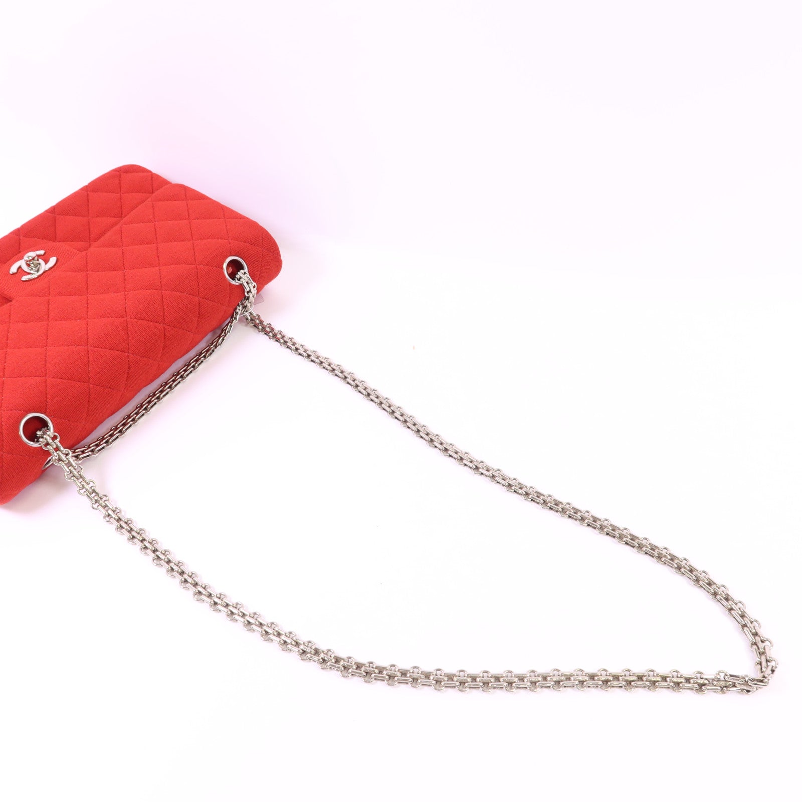 CHANEL 布料Chain Shoulder Bag銀扣鏈帶肩背袋