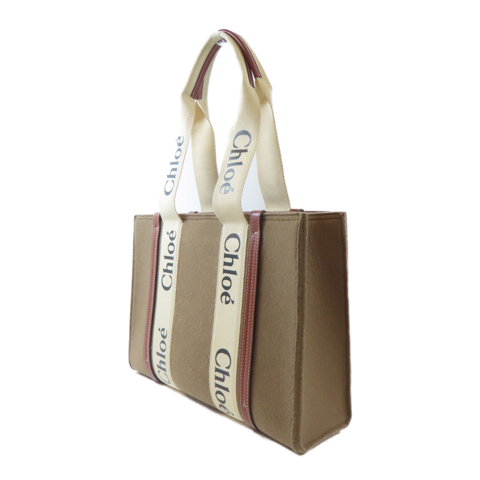Chloe 聚酯纖維Woody Tote Bag金扣手挽袋啡色