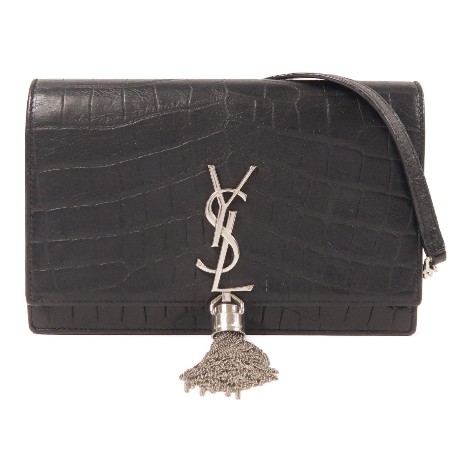 YVES SAINT LAURENT YSL SHW Chain Shoulder Bag 452159 Calfskin Leather Black