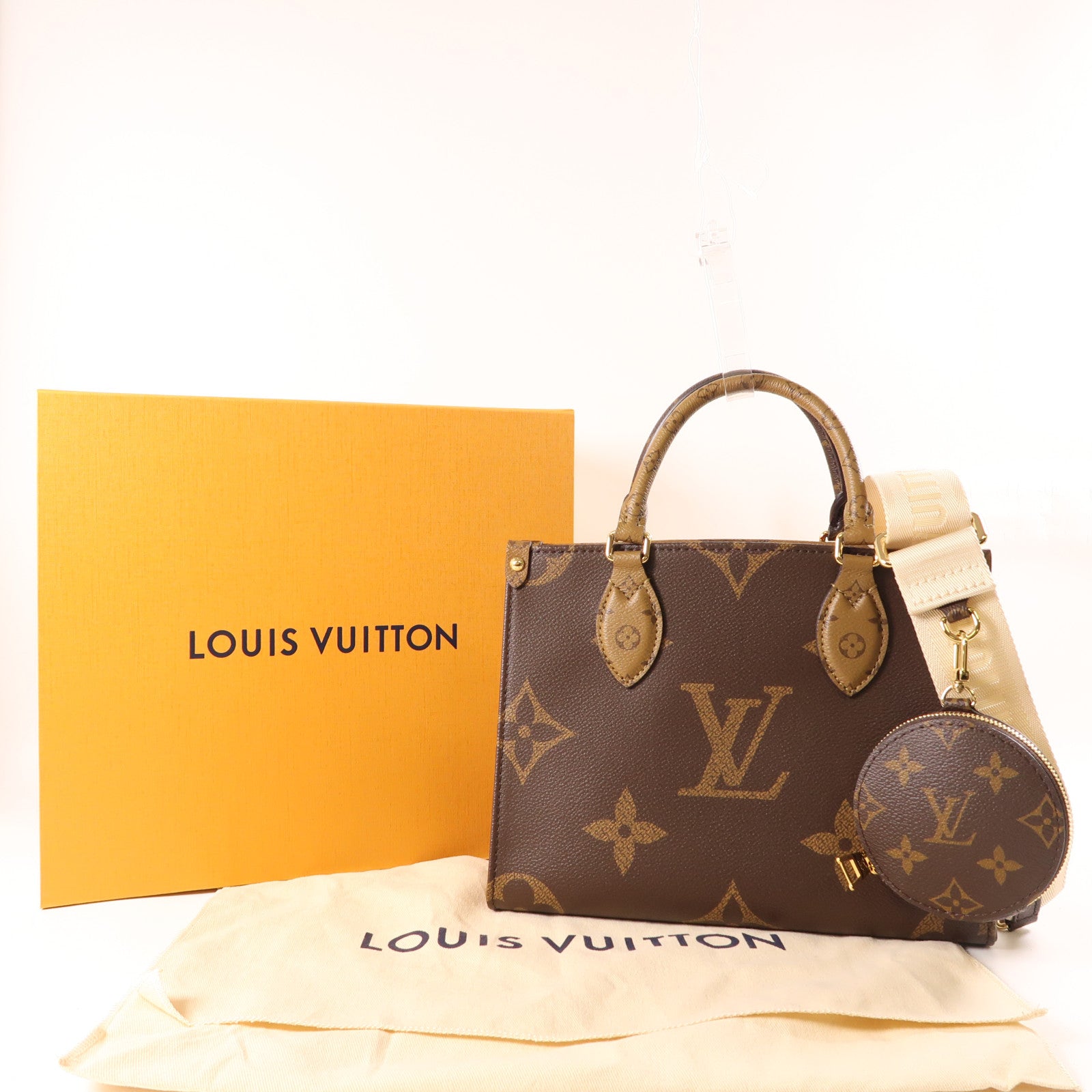 LOUIS VUITTON Monogram Giant OnTheGo PM金扣手挽肩背兩用袋棕色